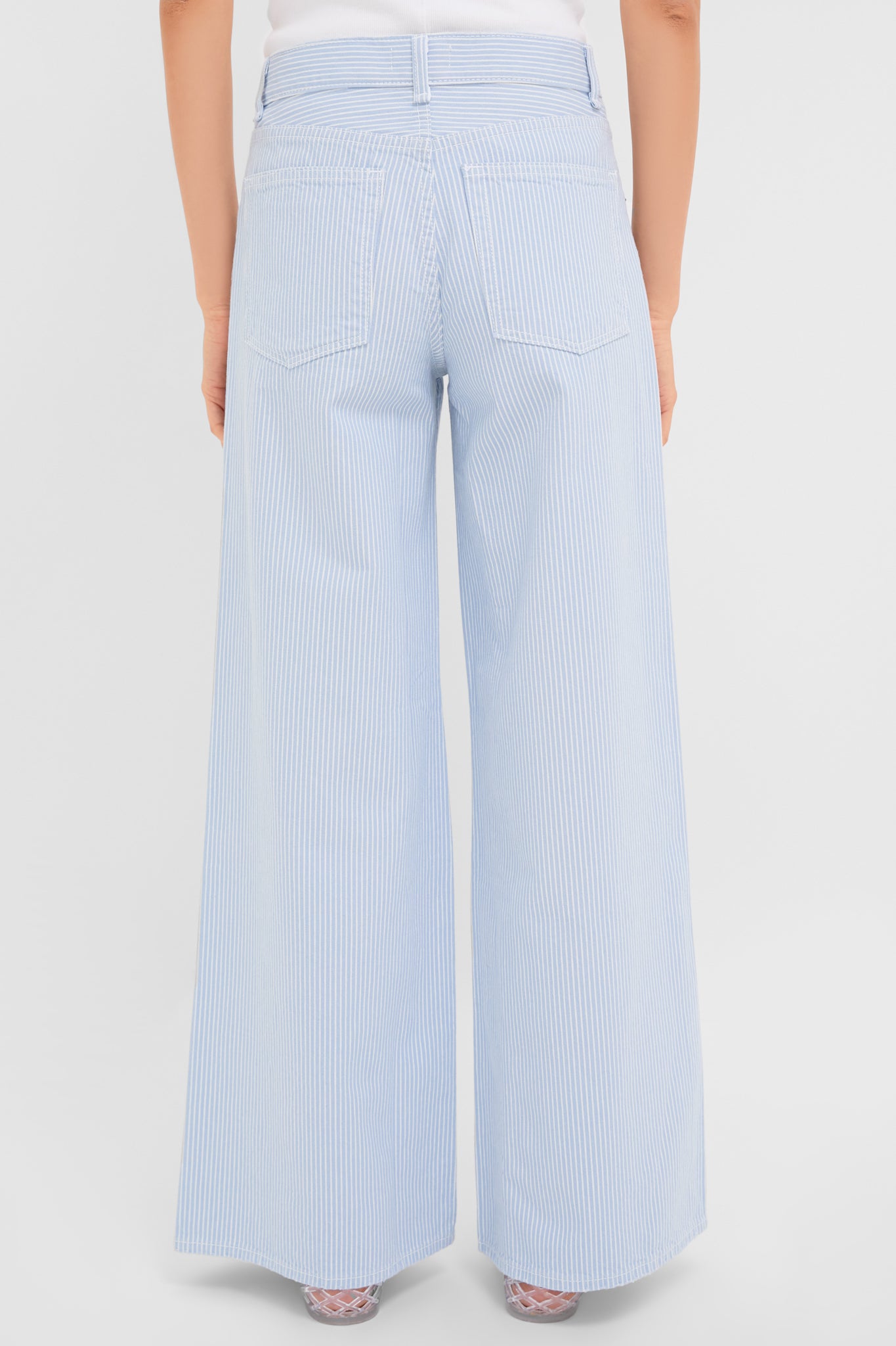 Blue Stripe Atomic Wide Leg Pants - High Waisted Casual Trousers for Women | Perfect for Office, Travel & Everyday Wear