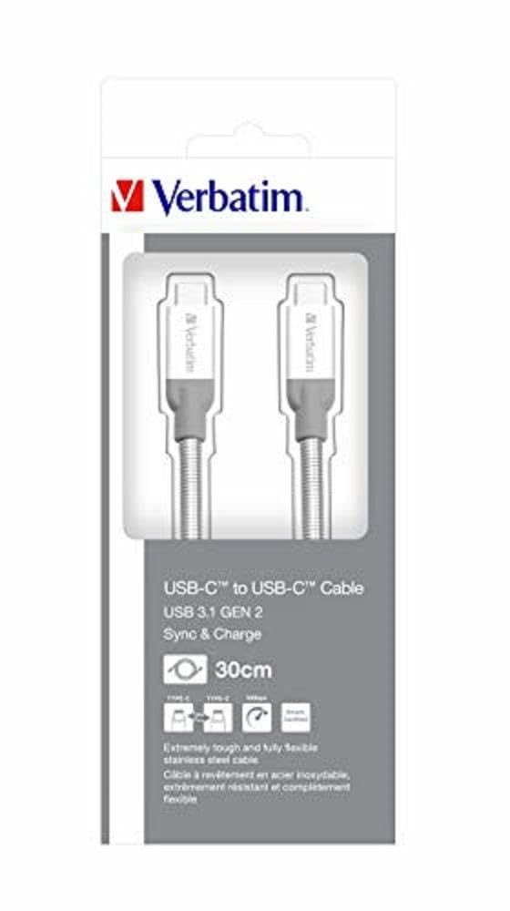 Verbatim USB-C to USB-C Charging Cable 30cm - Durable Fast Charger with Flexible Stainless Steel Connector for Android Smartphones & Mobile Devices - Perfect for Home, Office & Travel Charging