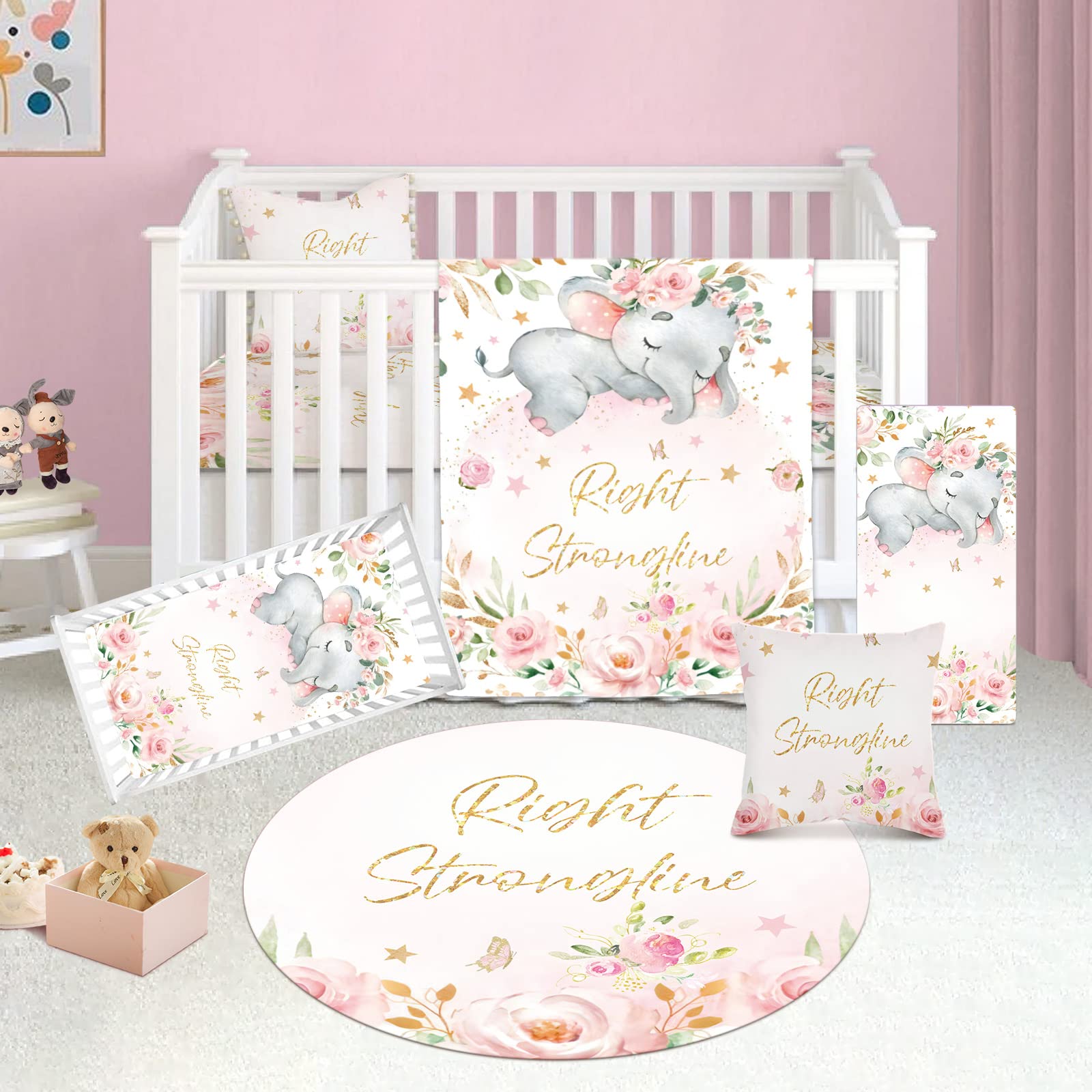 Personalized 5-Piece Pink Elephant Baby Crib Bedding Set with Custom Name - Soft Nursery Bedding for Girls & Boys - Perfect Gift for Baby Showers, Newborns & Toddlers - Ideal for Nurseries, Daycares & Special Occasions