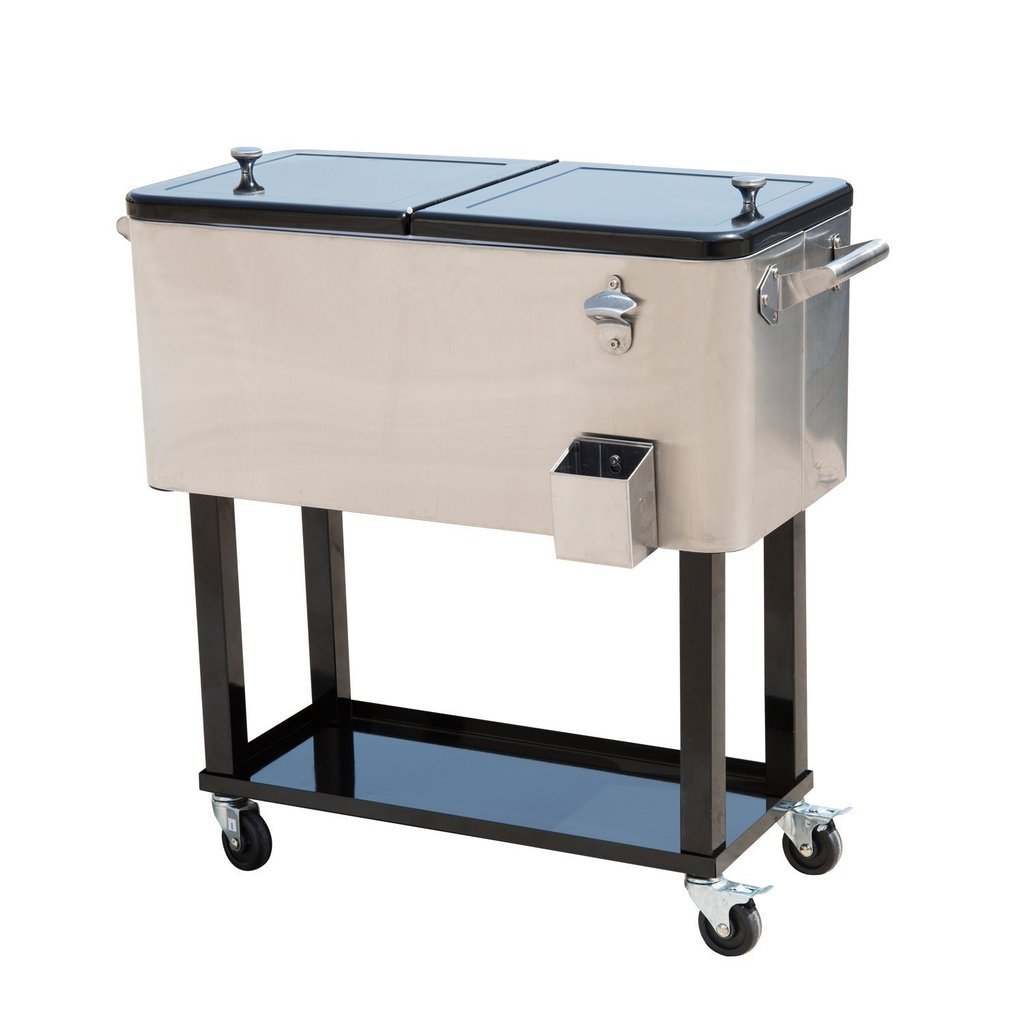 80-Quart Portable Rolling Cooler for Outdoor, Patio, Party & Beer Cart - Silver | Ideal for BBQs, Camping, Beach Trips & Tailgating