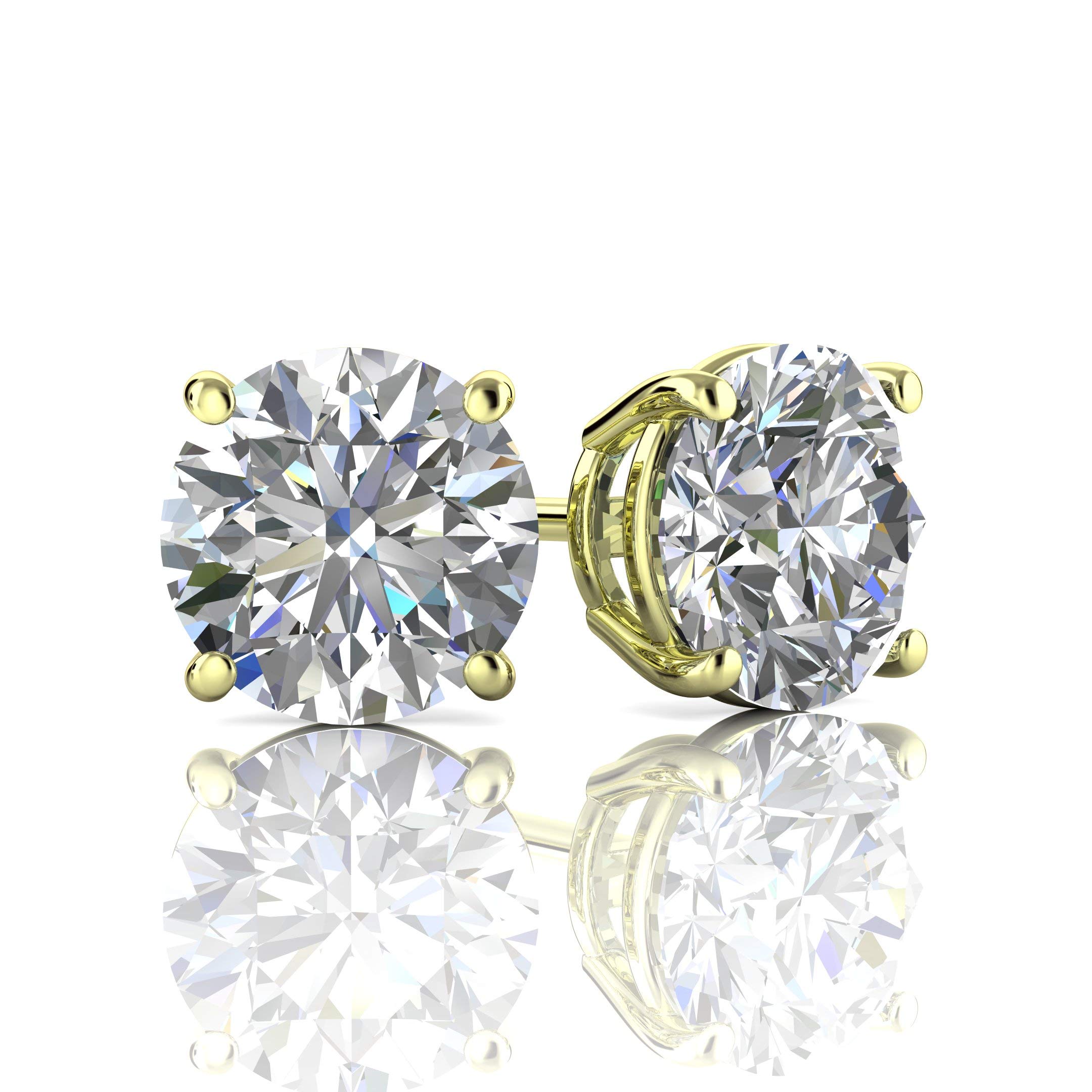 WEB GEMS Simulated Diamond Cubic Zirconia Stud Earrings for Women & Men - 14K Yellow/White Gold Basket Post - Hypoallergenic Mushroom Back - Premium Faux Diamond Earrings for Everyday Wear, Gift Giving & Special Occasions