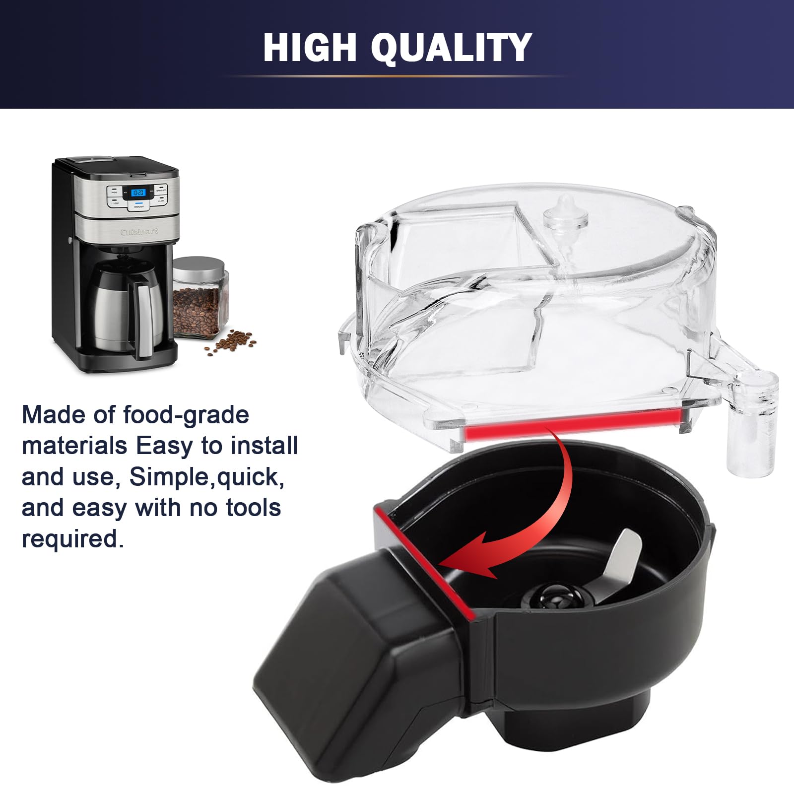 Cuisinart DGB-500GLID Replacement Grinder Assembly Lid - Clear Coffee Maker Part for DGB-500 Series | Perfect for Home Brewing & Coffee Shop Maintenance