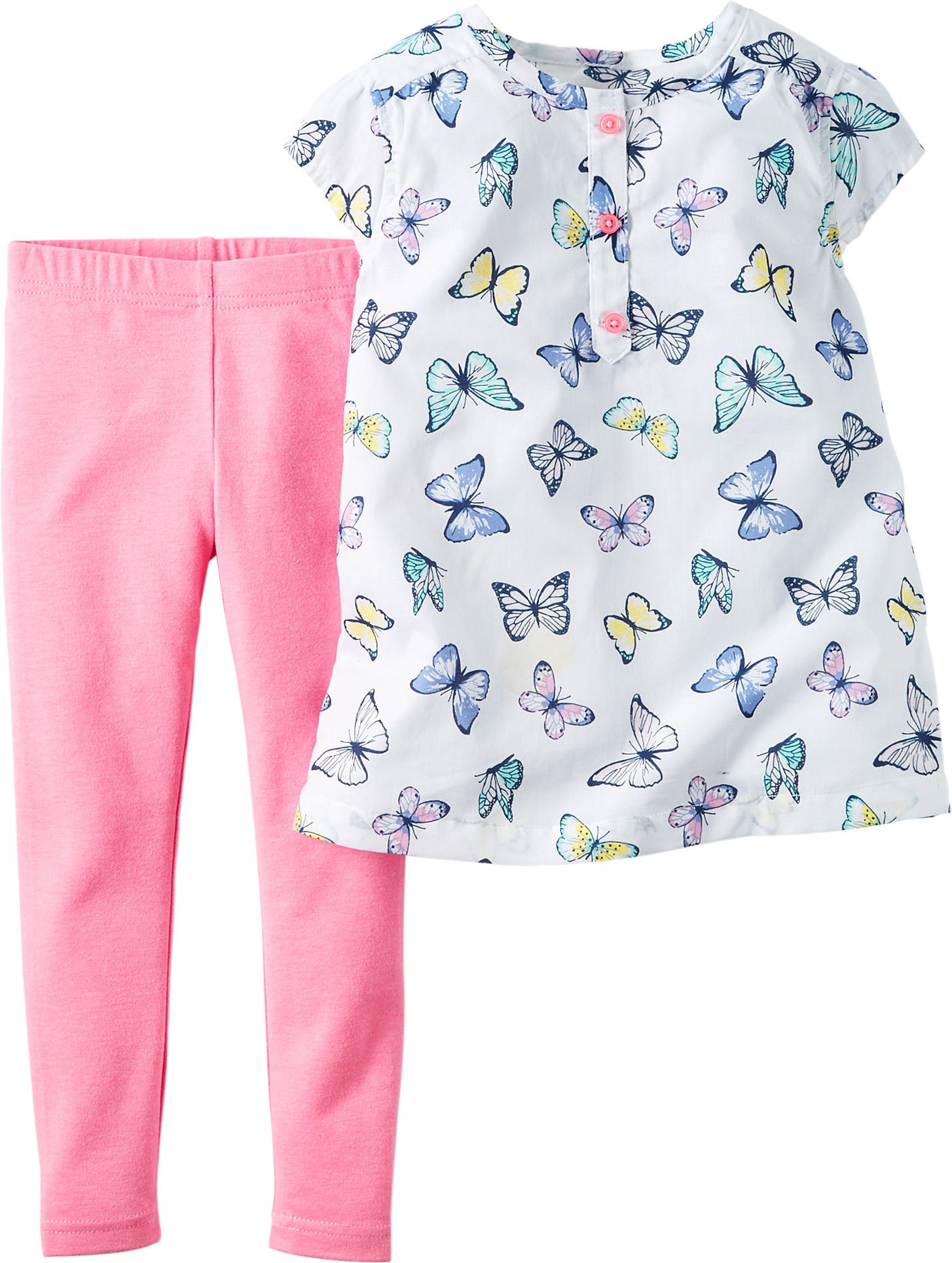 Carter's Baby Girls Butterfly Print Pants Set - 18 Months, White & Pink - Soft Cotton Outfit for Playtime & Casual Wear