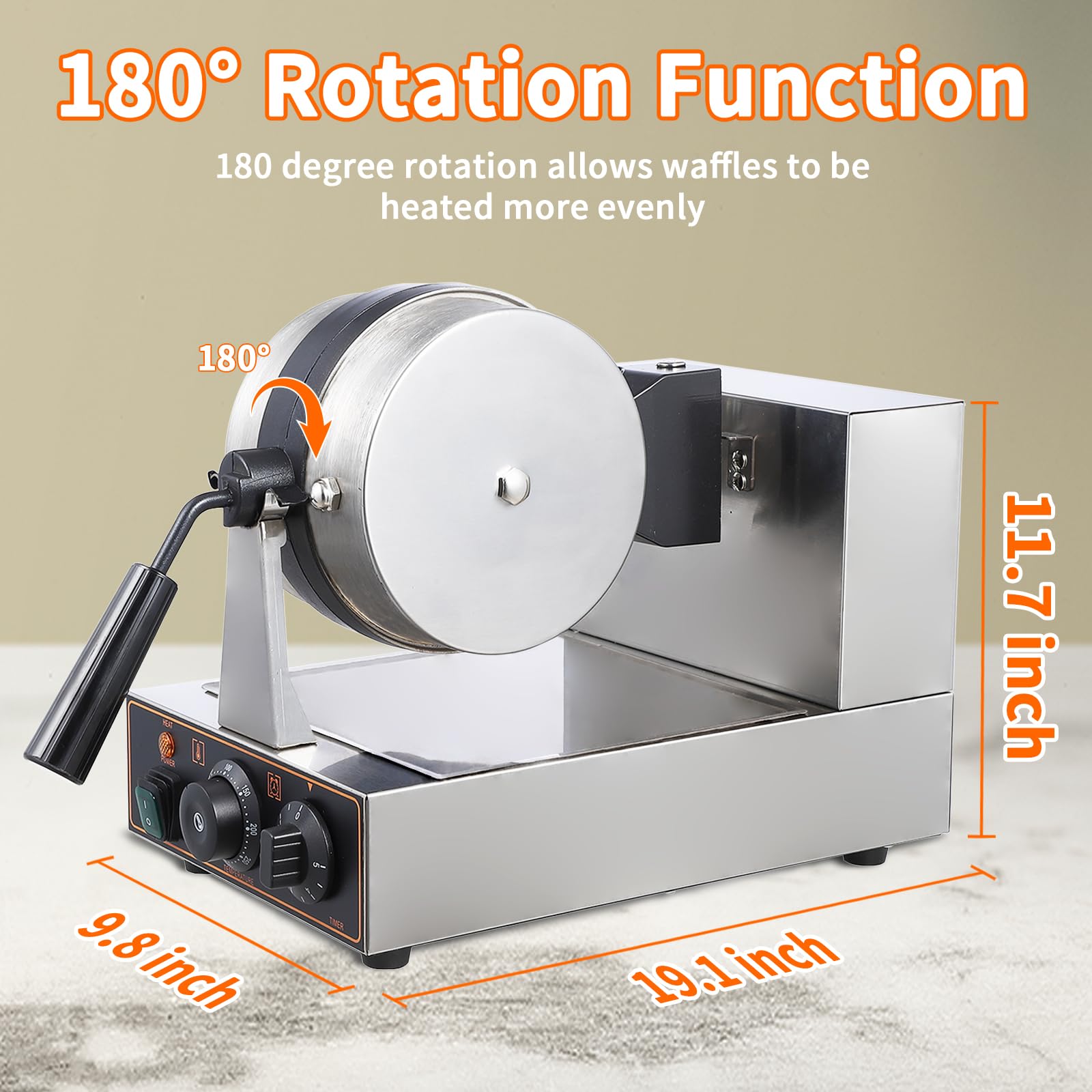 Commercial Electric Waffle Cone Maker - Stainless Steel Nonstick Mold with Efficient Heating, 110V 2400W Single Head Rotating Design for Restaurants, Bakeries & Snack Bars - Perfect for Making Crispy Ice Cream Cones & Desserts