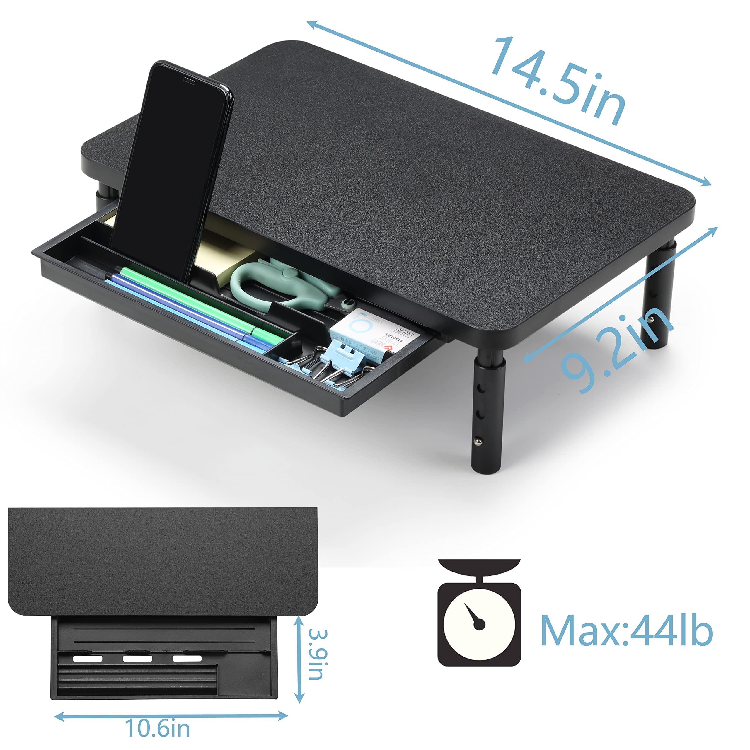 Adjustable Monitor Stand Riser - 3 Height Settings, Ergonomic Laptop & Computer Stand for Office & Home, Black Plastic Base for PC, iMac, Printer (Perfect for Workspace Organization & Eye Strain Relief)