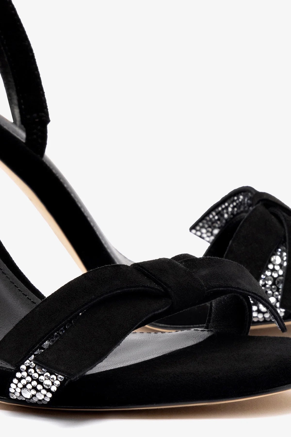 Larroudé x Markarian Black Suede Crystal Sandals - Elegant Women's Dress Sandals for Weddings, Parties & Special Occasions