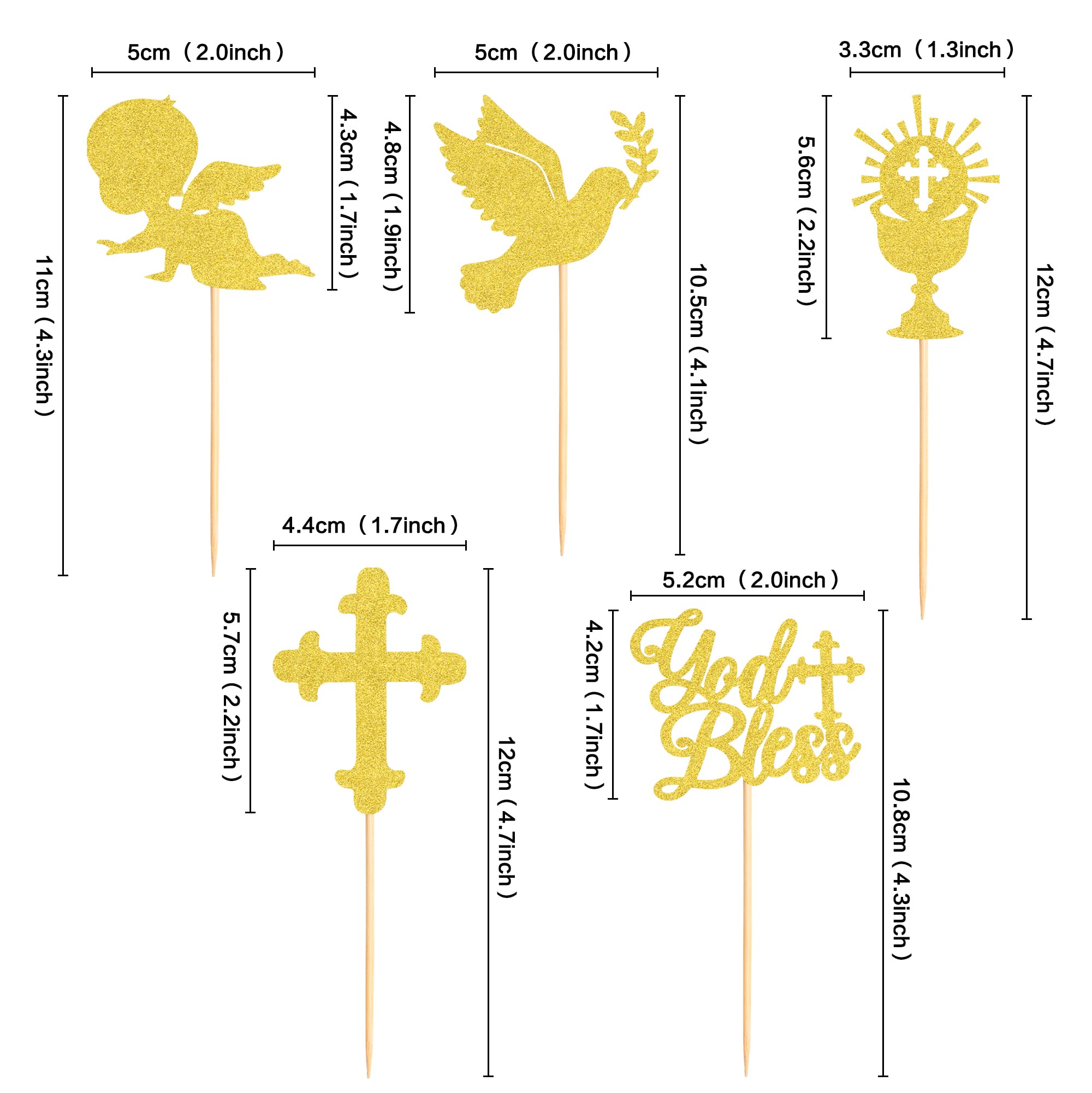 35 Pack Gold Cross Cupcake Toppers - God Bless Baptism & Baby Shower Party Decorations - Perfect for Christening, First Communion, Religious Celebrations & Christian Events