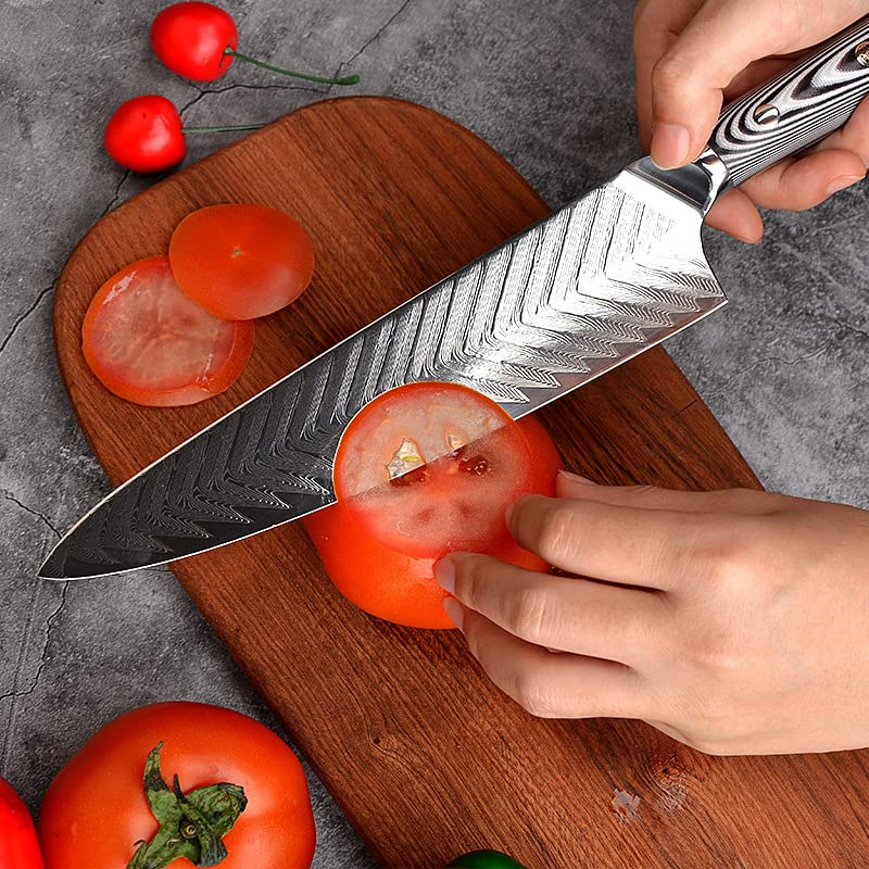 8 Inch Damascus Chef Knife - VG10 Steel 67 Layer Fishbone Pattern Kitchen Knife for Slicing Meat, Vegetables & Fish | Ultra Sharp Professional Cooking Knife | Perfect for Home Chefs & Culinary Enthusiasts