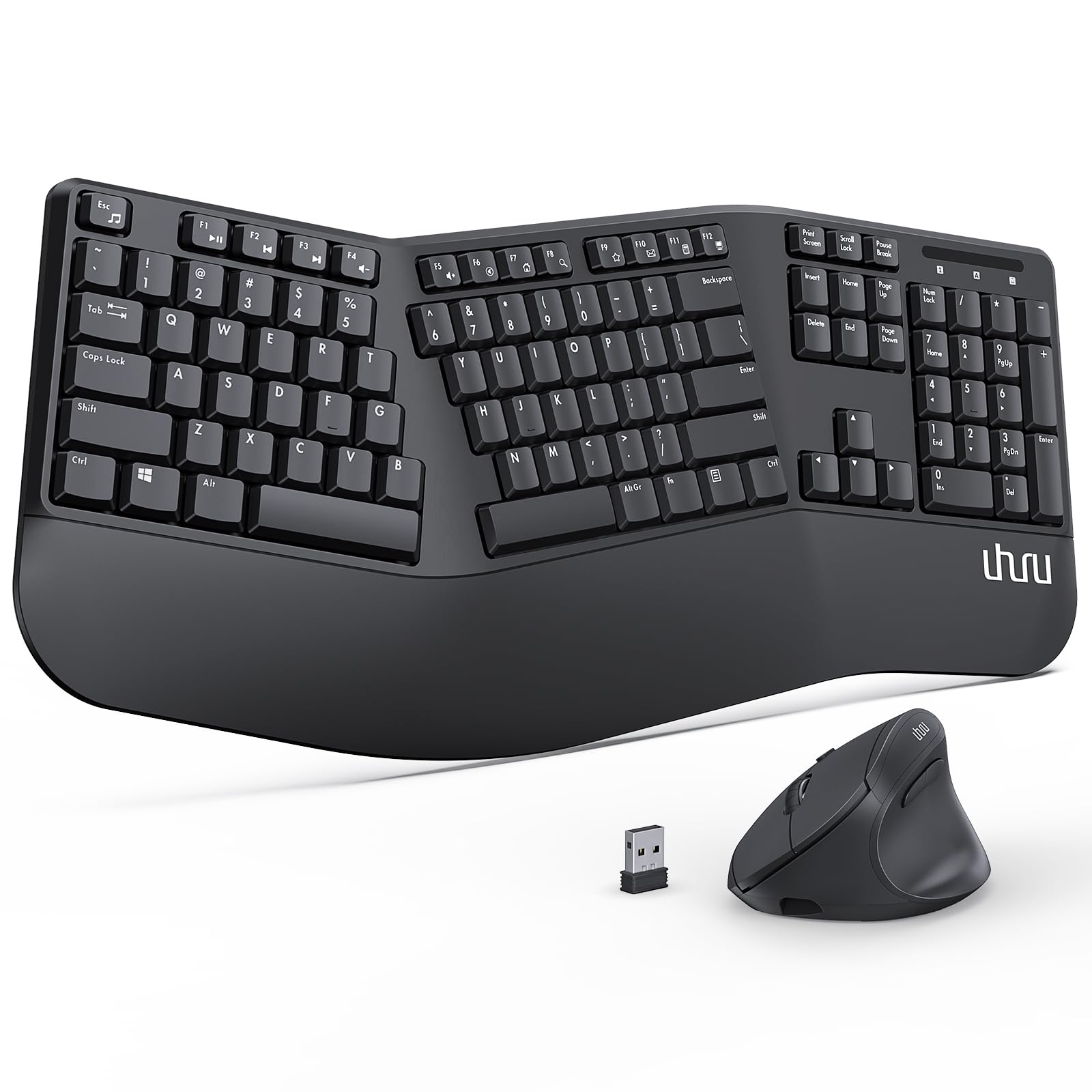 UHURU UEKM-20 Wireless Ergonomic Keyboard and Mouse Combo - Split Design with Palm Rest for Natural Typing, Compatible with Windows & Mac - Perfect for Office Work, Gaming, and Long Typing Sessions
