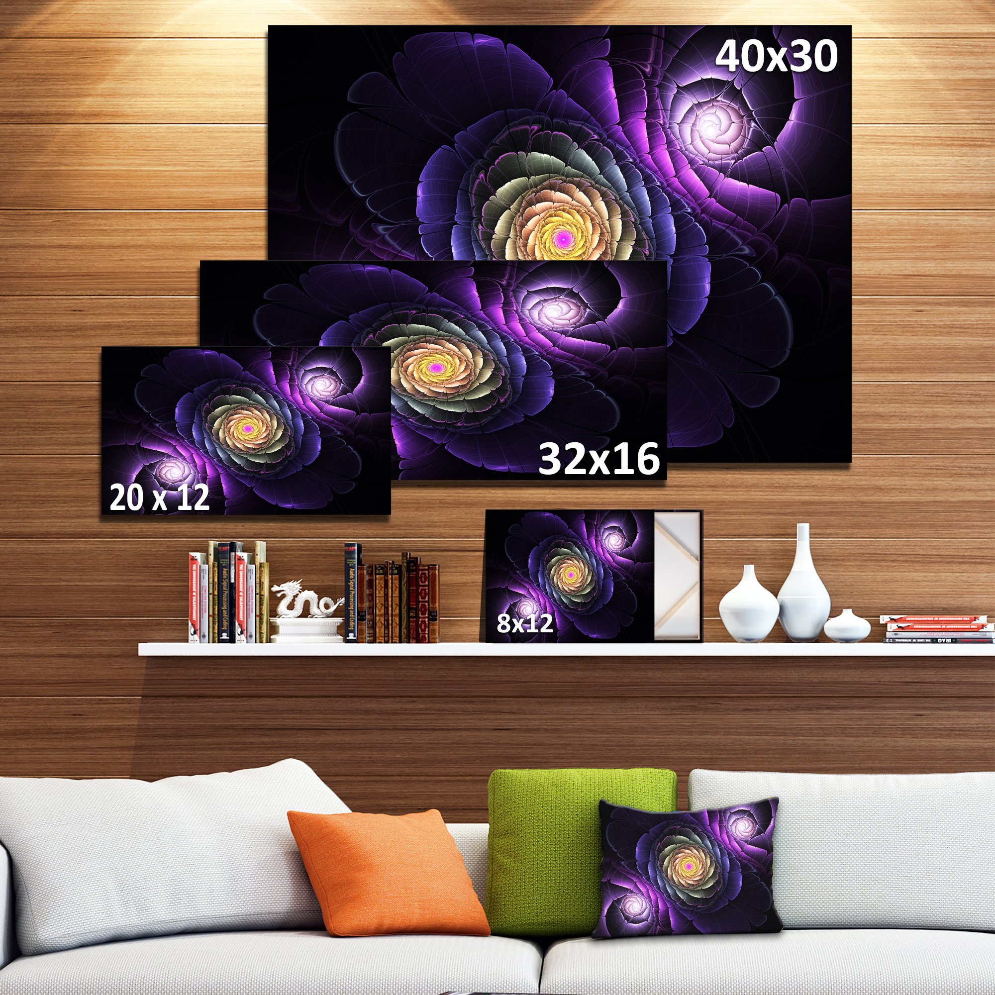 Vibrant Fractal Purple Flowers Digital Art Print - Large Canvas Wall Decor for Living Room, Bedroom & Office | Modern Abstract Floral Artwork