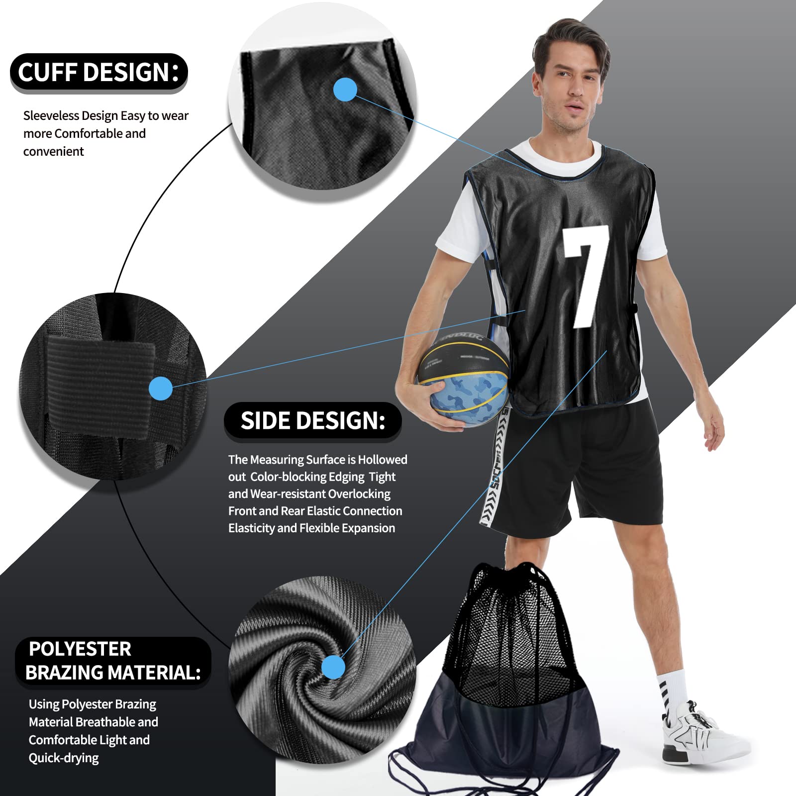 Scrimmage Training Vest 12 Pack - Reversible Soccer Pinnies for Adults & Youth with Numbers - Breathable Mesh Practice Bibs for Soccer, Basketball, Flag Football Team Sports - Perfect for Drills, Tournaments & School PE Classes