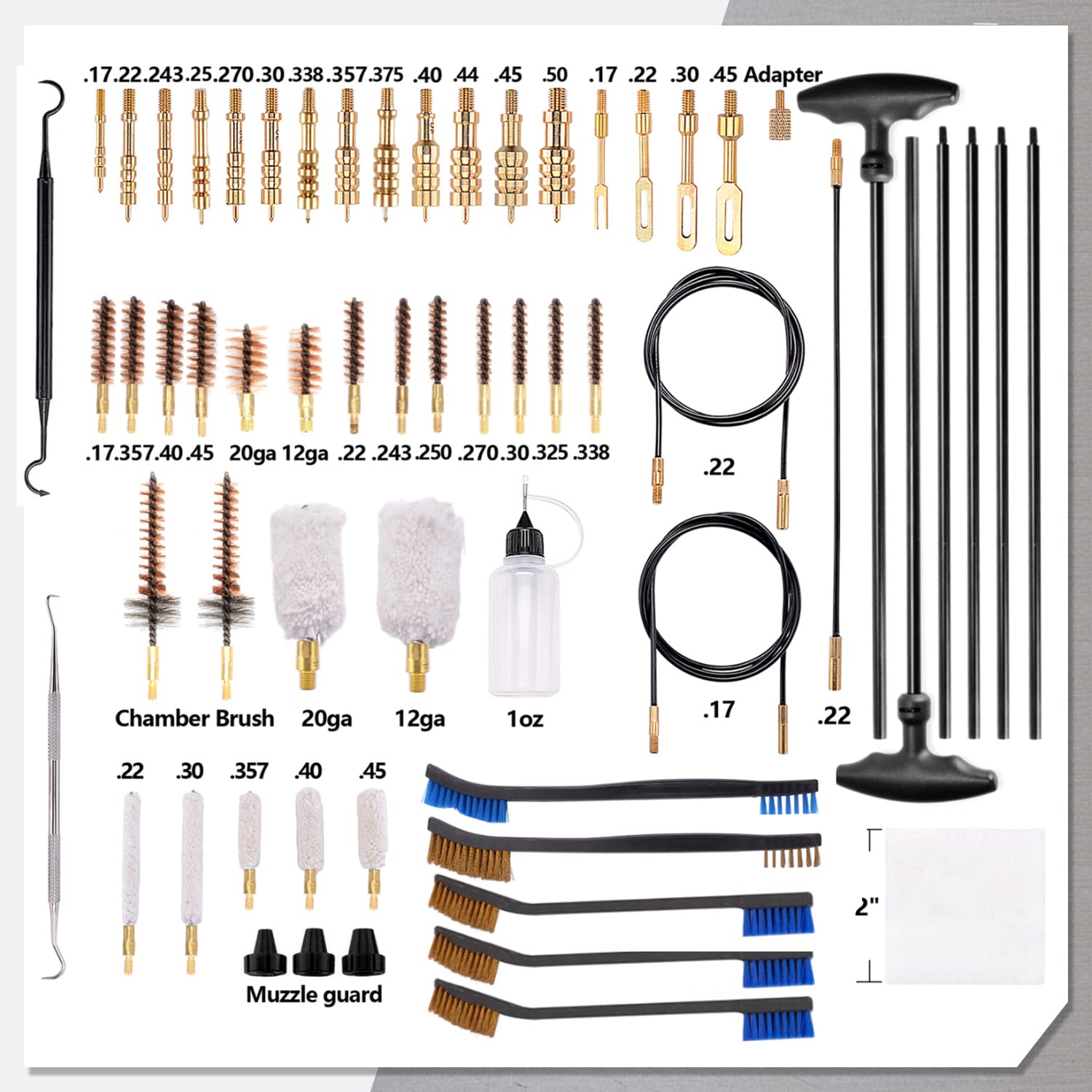 BOOSTEADY Pro Universal Gun Cleaning Kit - High-End Brass Brushes, Mops, Jags & Reinforced Rods for Handguns, Shotguns & All Firearms | Perfect for Home Maintenance, Hunting & Range Shooting