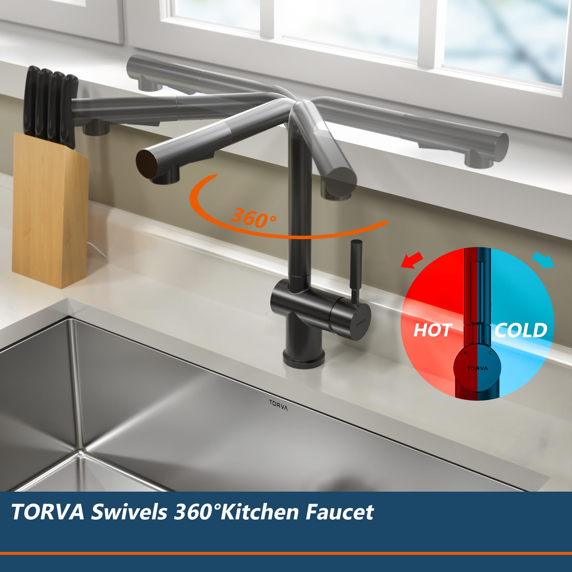 TORVA Matte Black Kitchen Faucet with Pull Down Sprayer - Stainless Steel Single Handle Sink Faucet for Modern Kitchens | Perfect for Cooking, Washing Dishes & Food Prep