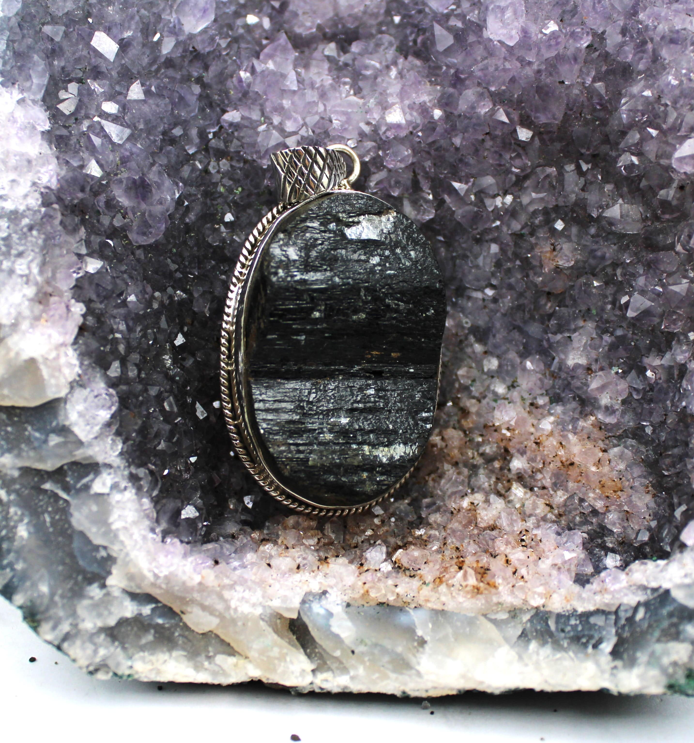 Black Tourmaline Pendant Necklace in Sterling Silver 925 - Protection Crystal Jewelry for Women, Men | Perfect for Meditation, Energy Healing & Everyday Wear