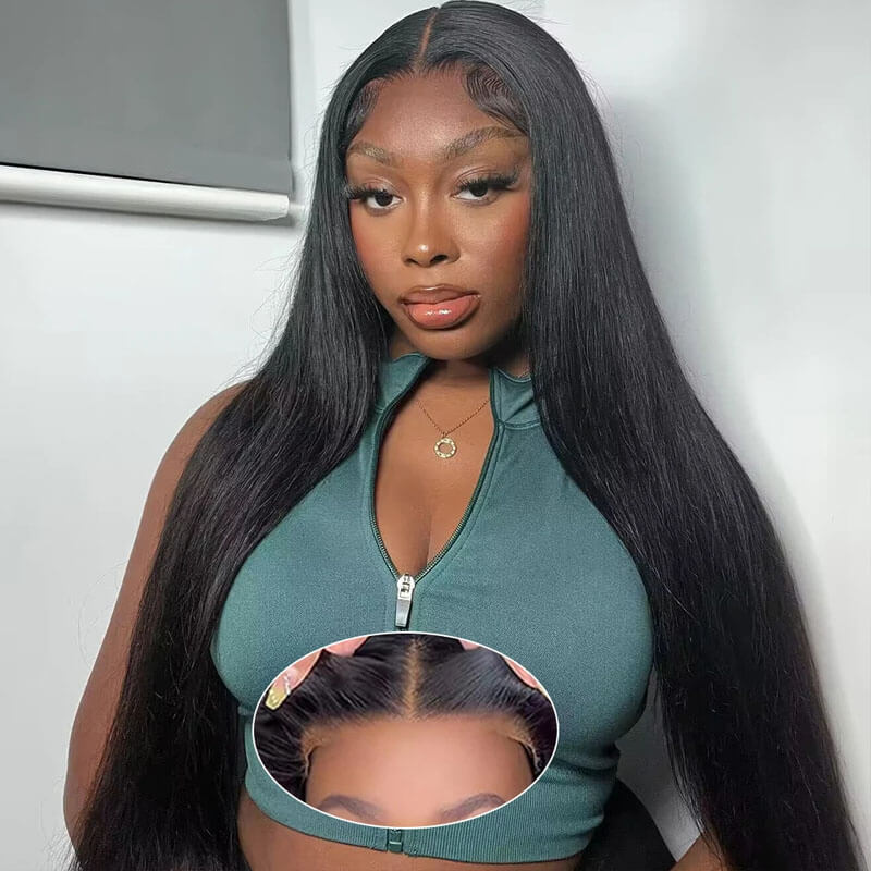 Eullair Glueless Straight Hair Wigs with Pre-Cut Lace 6x4 & 5x5 HD Closure - Beginner Friendly Human Hair Wigs for Everyday Wear & Special Occasions