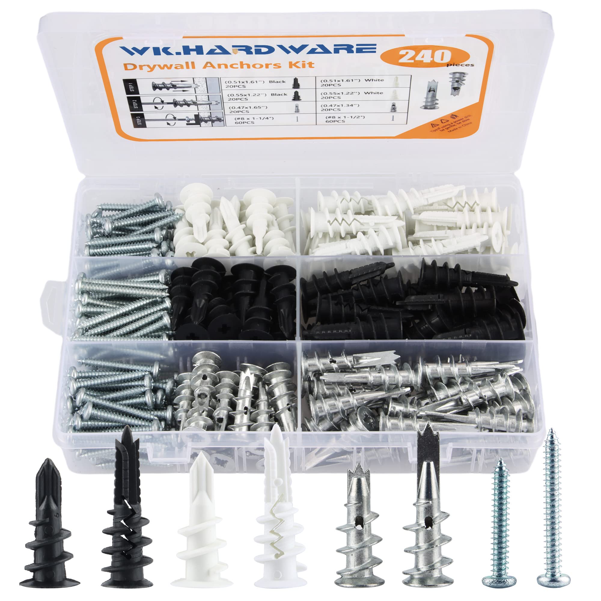 240Pcs Drywall Anchors and Screws Kit - Heavy Duty Self-Drilling Wall Anchors with #8 Screws for Sheetrock & Gypsum Board (No Pilot Hole Needed) - Perfect for Hanging Shelves, Mirrors, TVs & Home Decor