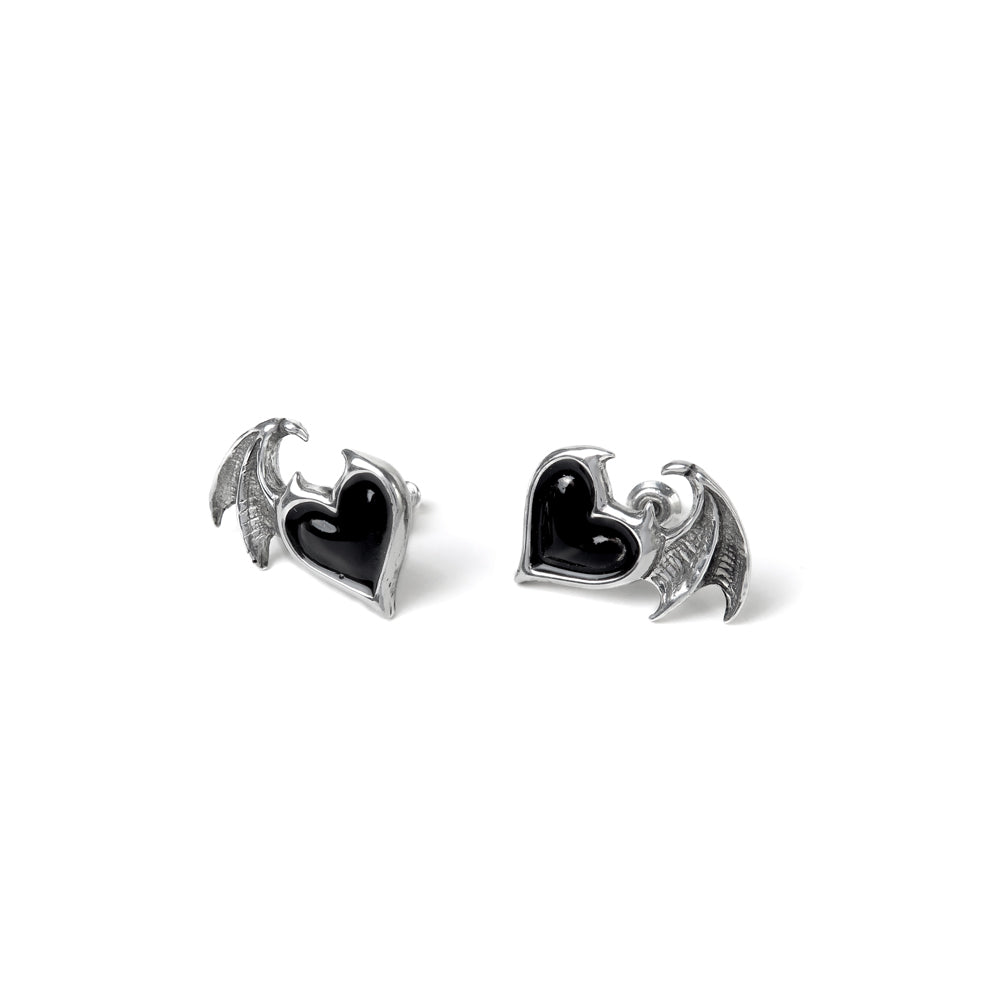 Demon Heart Ear Studs - Gothic Punk Jewelry for Women, Stainless Steel Earrings for Cartilage, Tragus, Helix - Perfect for Halloween, Concerts, and Alternative Fashion