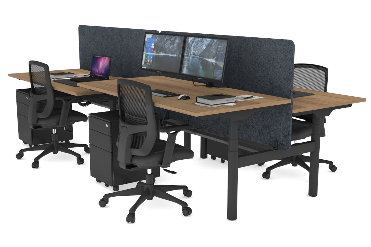 Flexi Premium Height Adjustable 4-Person H Bench Workstation - Black Frame [1200L x 800W with Cable Management] - Ideal for Office, Coworking Spaces & Home Offices