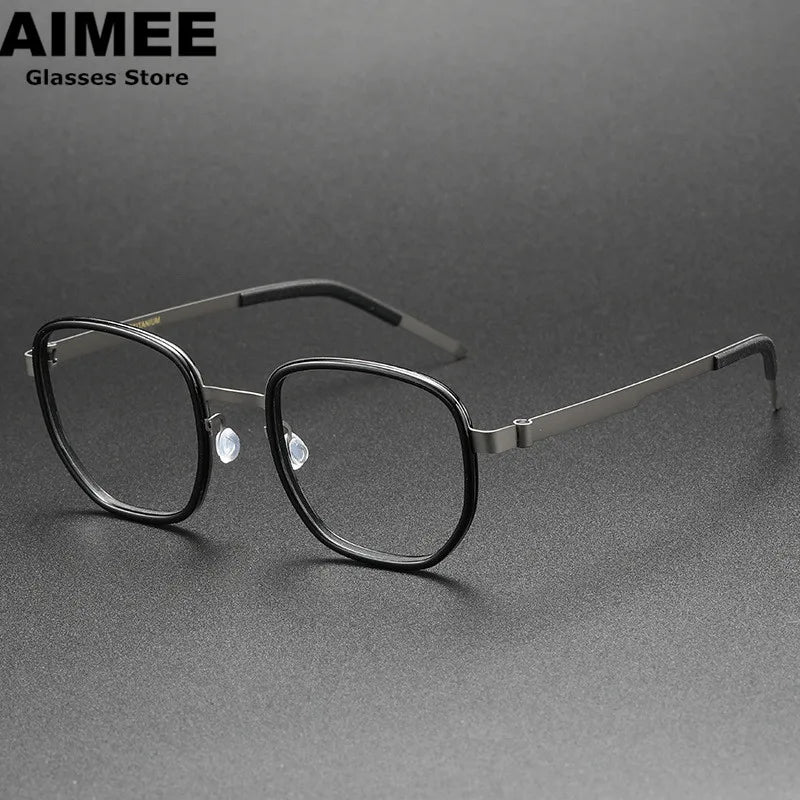 Aimee Unisex Full Rim Square Screwless Titanium Acetate Eyeglasses 9758 - Lightweight Durable Glasses for Work, Reading & Everyday Use