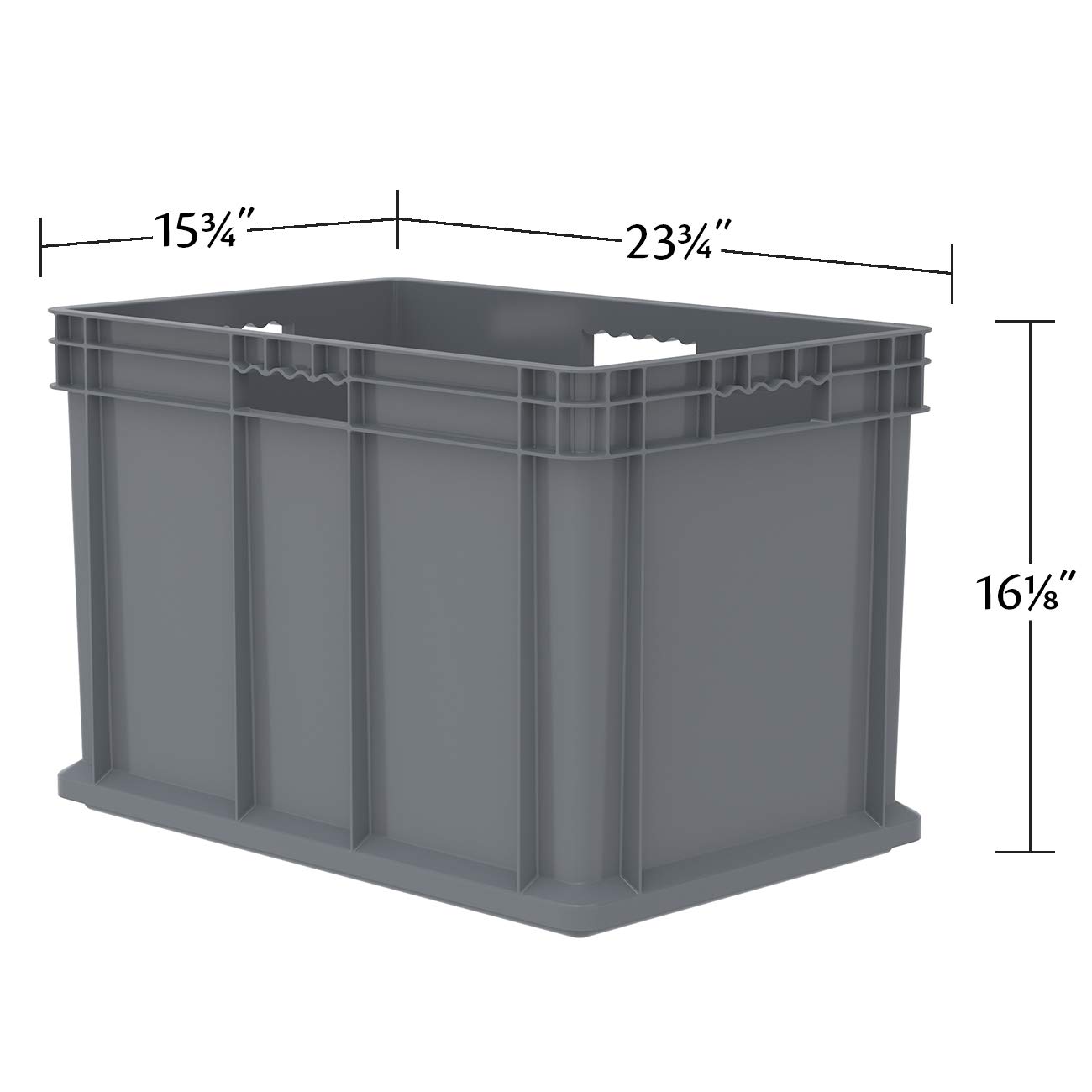 Akro-Mils 37686 24x16x16 Inch Heavy Duty Plastic Storage Tote with Solid Walls & Base - Gray Stackable Bins (2-Pack) for Warehouse, Garage & Home Organization