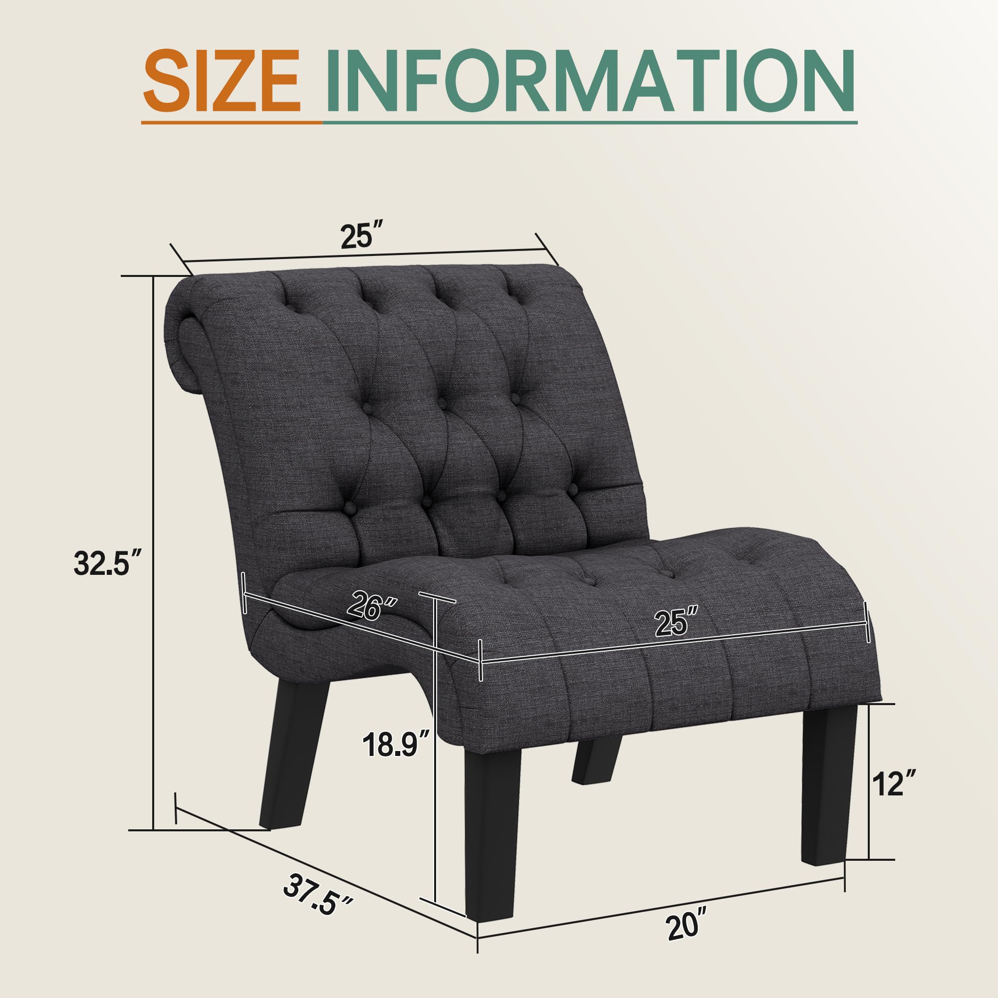 HAOBO Button Tufted Accent Chair - Armless Slipper Chair for Living Room, Bedroom & Dining Room - Modern Home Furniture Set of 2 - Perfect for Reading Nooks, Guest Seating & Small Spaces