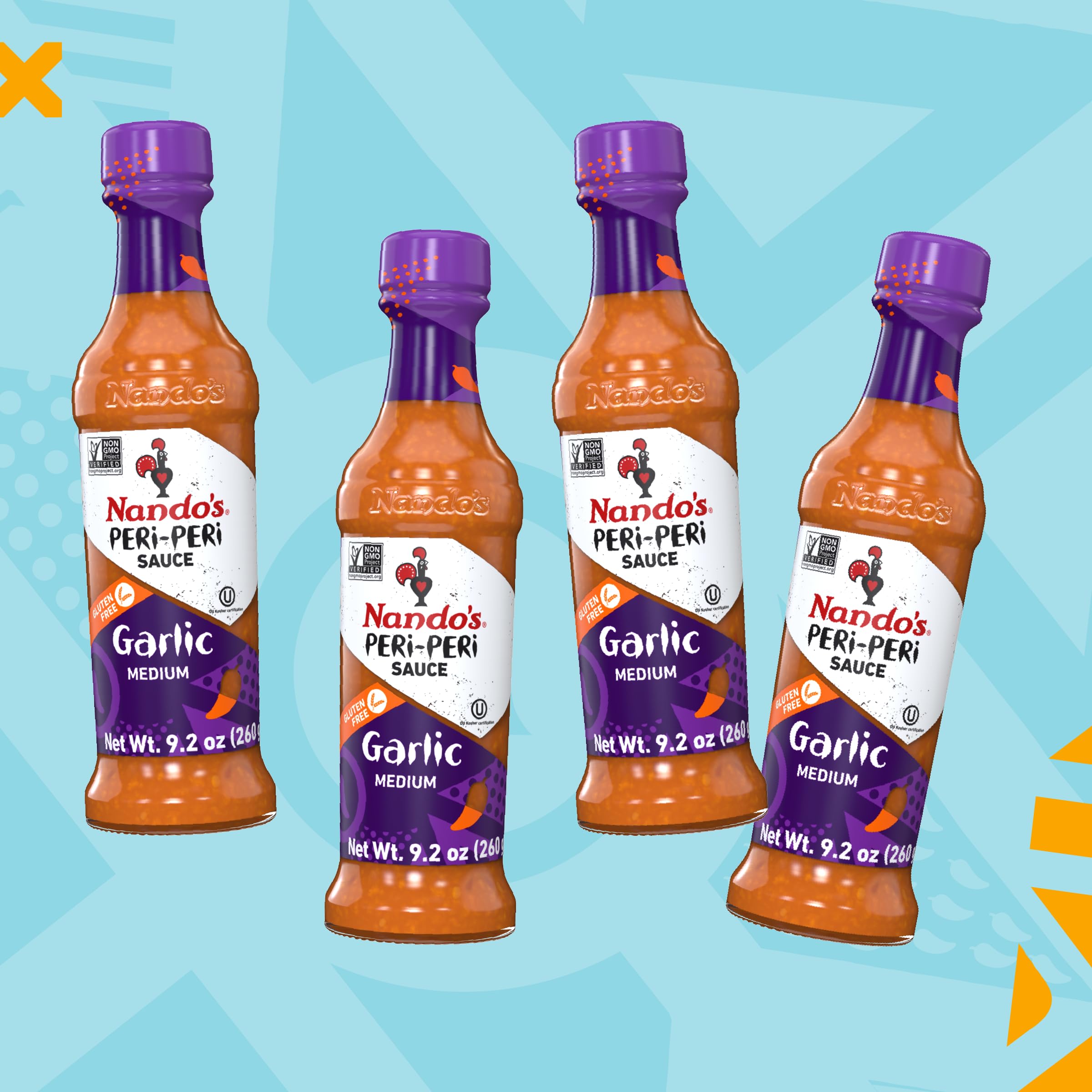 Nando's PERi-PERi Garlic Sauce - Medium Heat Tangy Flavor | Gluten Free Hot Sauce for Chicken, Wings & Grilling | 9.1 oz Bottles (4 Pack) | Perfect for BBQs, Sandwiches & Dipping