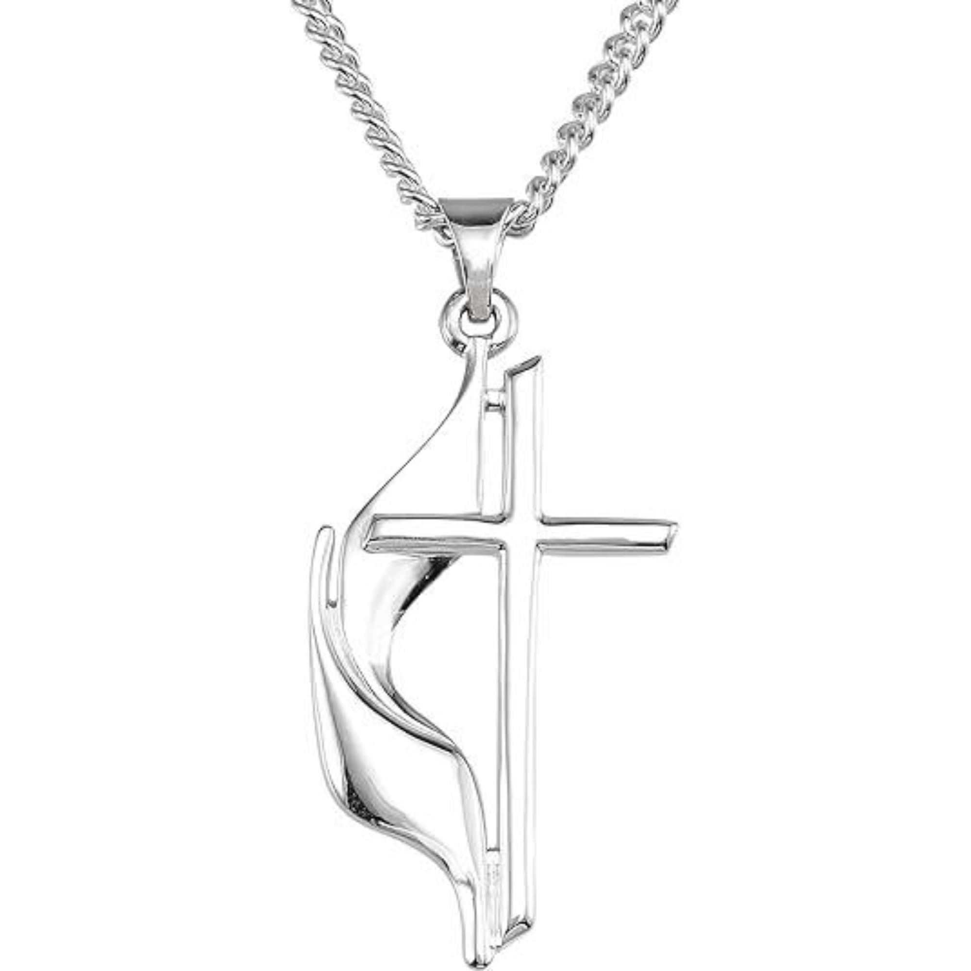 Unisex Sterling Silver Methodist Cross Pendant Necklace for Men & Women - Perfect for Church, Gifts & Everyday Wear