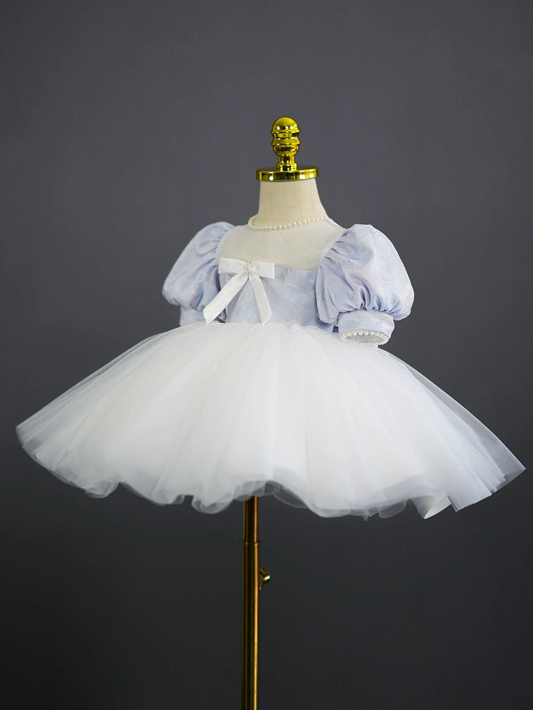Lilac Princess Square Neck Tea-Length Tulle Flower Girl Dress for Weddings & Special Occasions