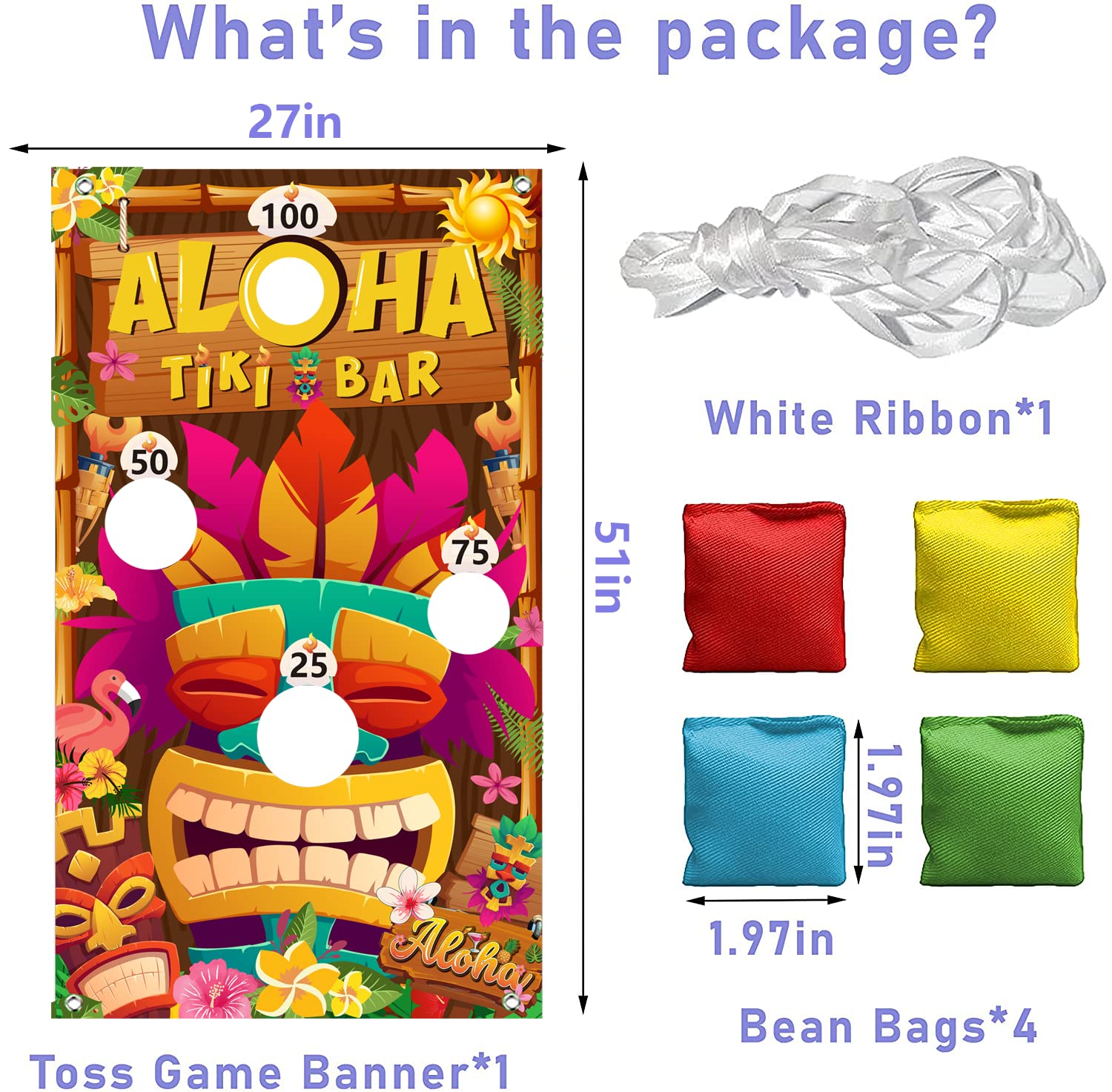 Luau Party Games Set - Tiki Party Decorations with 4 Bean Bags & Banner - Hawaiian Summer Party Supplies for Kids & Adults - Perfect for Backyard Luaus, Beach Parties & Tropical Themed Events