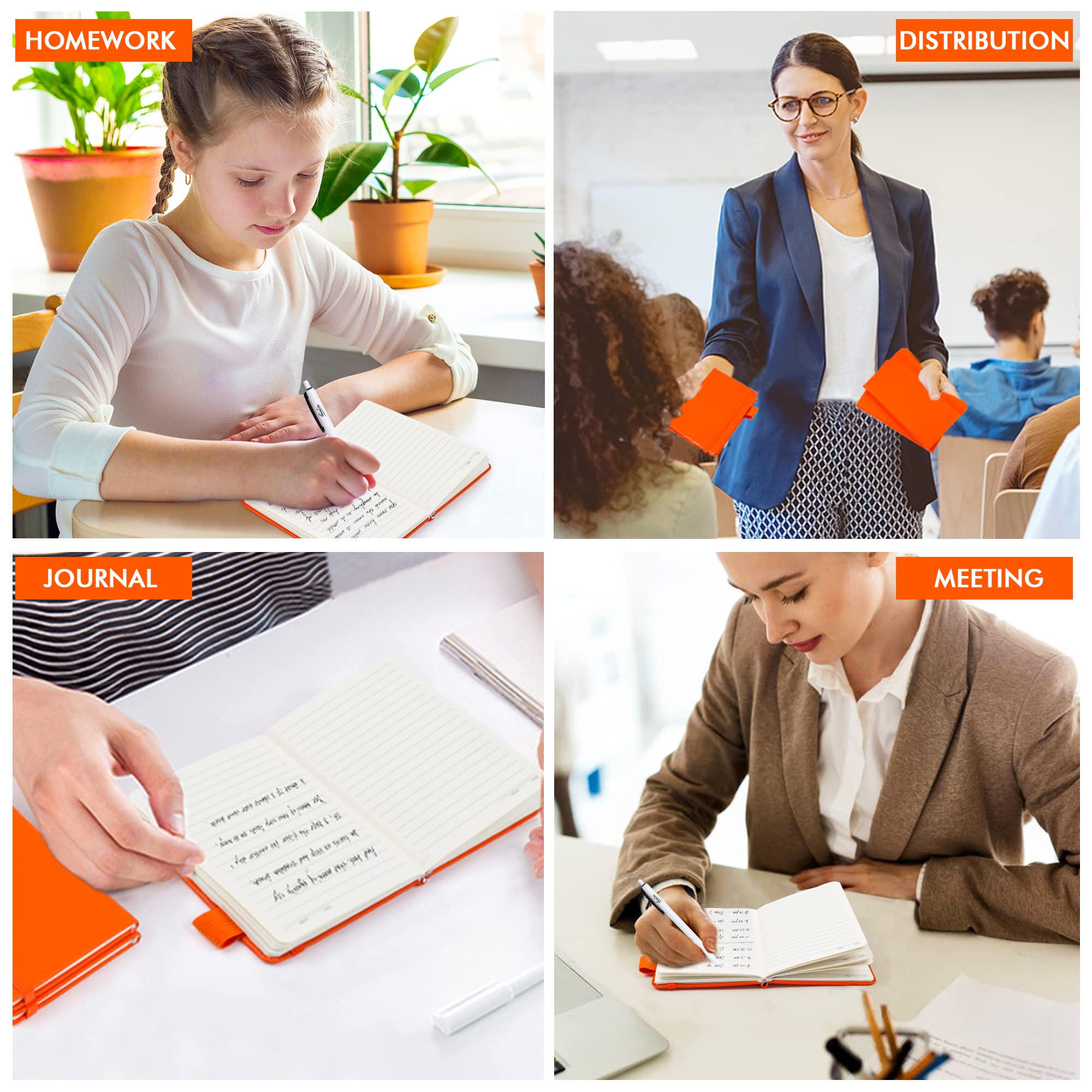 feela 6-Pack Mini Pocket Notebooks - Small Hardcover Memo Notepads with Pen Holder, College Ruled Lined Journals (3.5”x5.5” A6 Size) - Includes 6 Black Pens - Perfect for School, Office, Business Notes & Daily Journaling - Orange