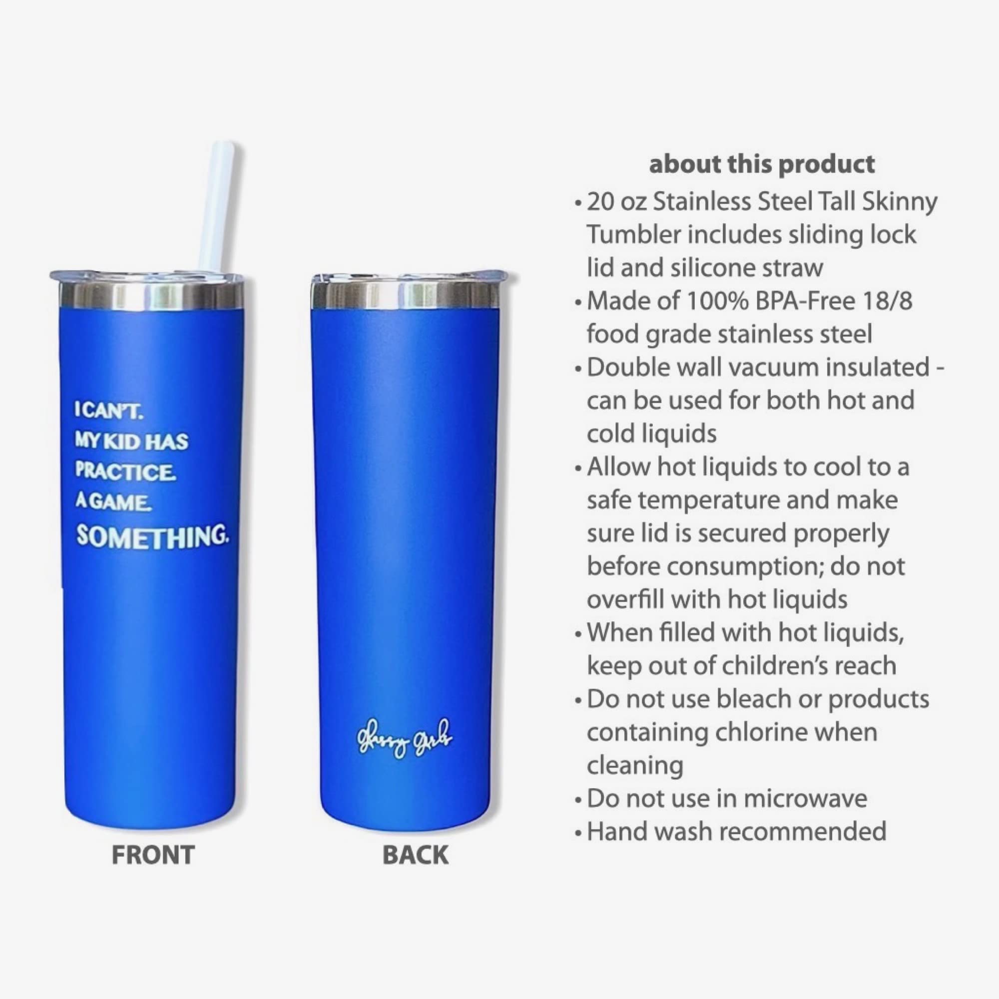 Funny Sports Travel Mug - 20oz Tumbler for Soccer Mom, Band Mom & Sports Dad - Perfect Gift for Practice, Games & Tournaments - Insulated Blue Cup for Coffee, Tea & On-the-Go Drinks