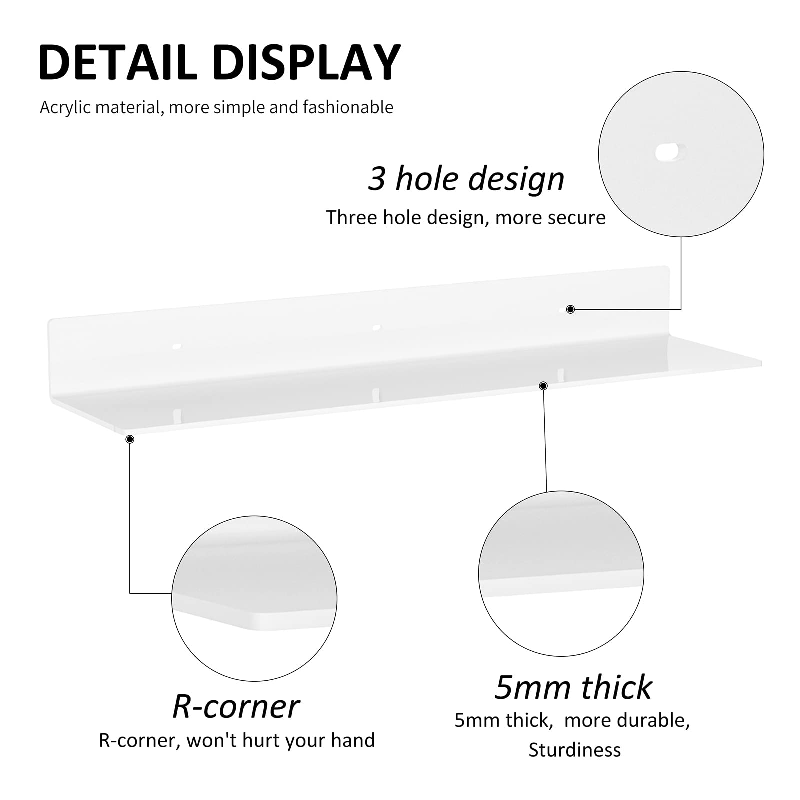 24 Inch Acrylic Floating Wall Shelves (2 Pack) - Clear White Modern Display Ledges for Funko Pop Figures, Home Decor, Living Room, Gaming Room & Plants - Perfect for Collectibles, Books & Small Decor Items