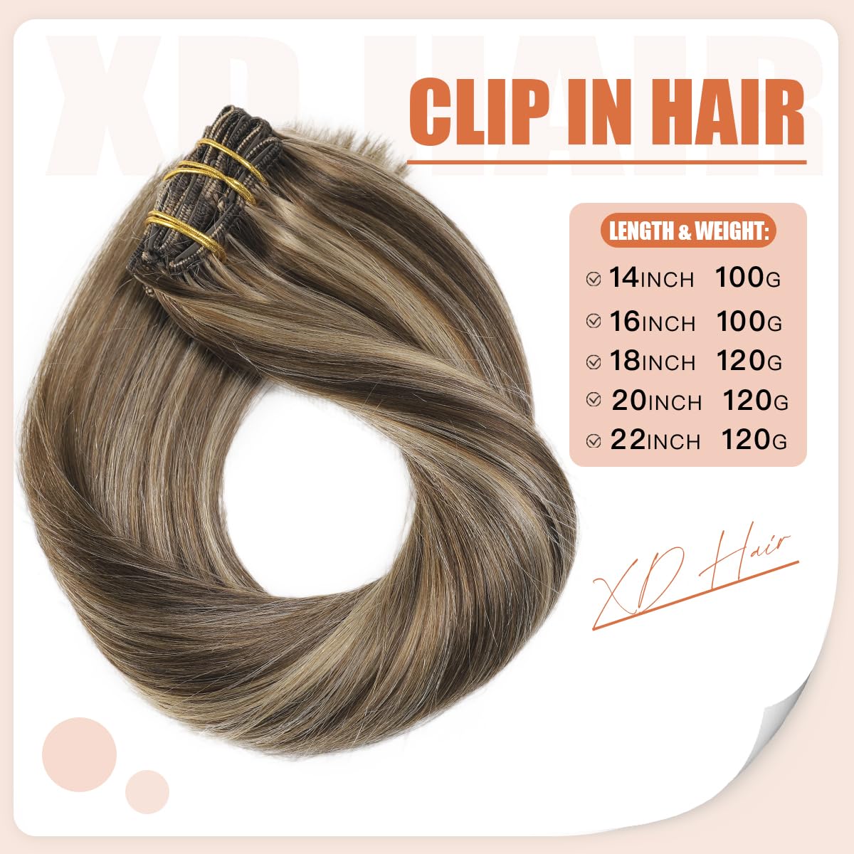 XD Clip In Hair Extensions 18 Inch - 6Pcs Remy Human Hair Blend (#4 Medium Brown & #27 Caramel Blonde) | Straight Silk Base Clip-Ins 120g | Perfect for Volume, Length & Styling | Great for Parties, Weddings & Daily Wear