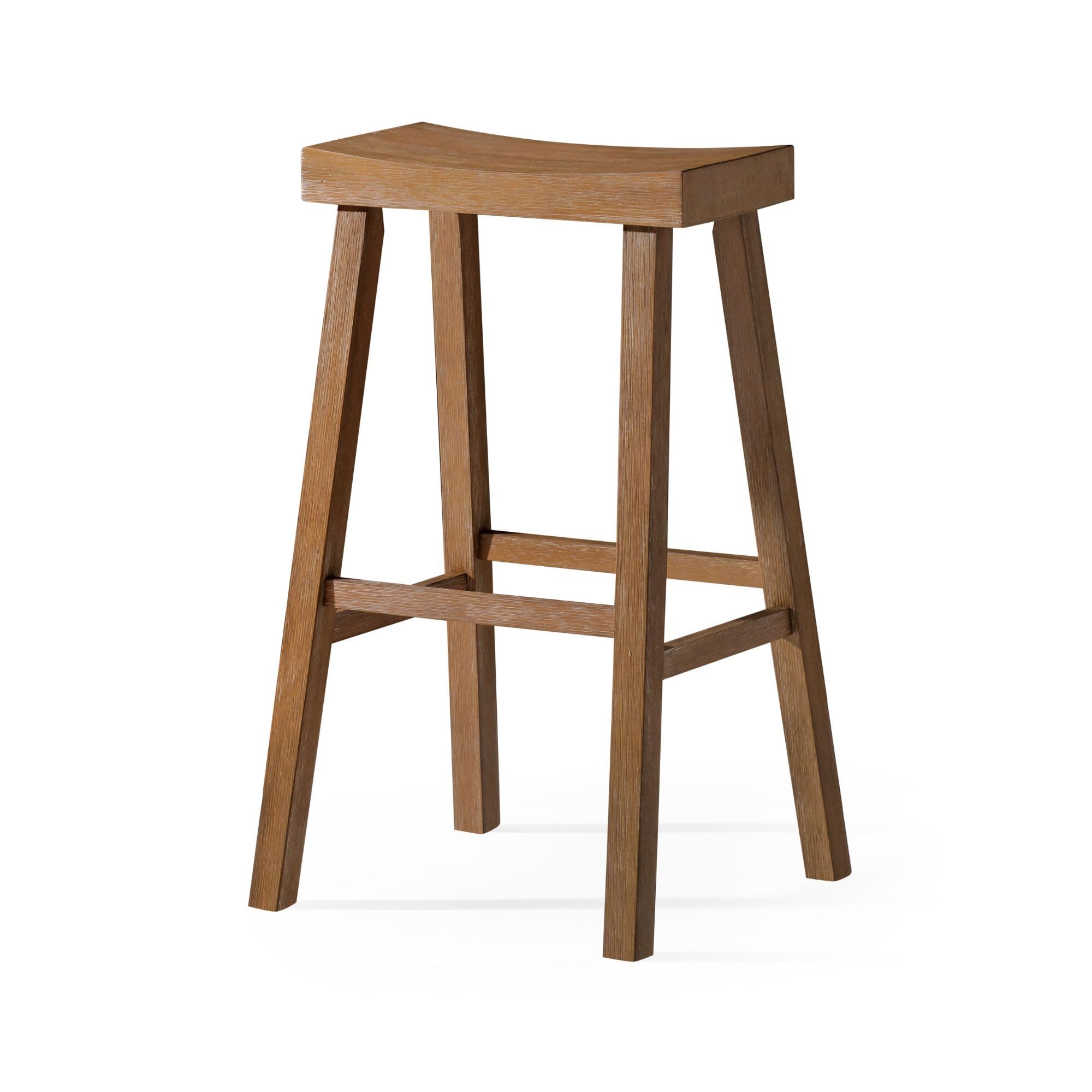 Modern Farmhouse Wood Bar Stool - 31 Inch Backless Kitchen Island & Pub Height Stool with Wide Comfortable Seat - Vincent Antiqued Natural Finish - Perfect for Kitchen, Dining Room & Home Bar Decor
