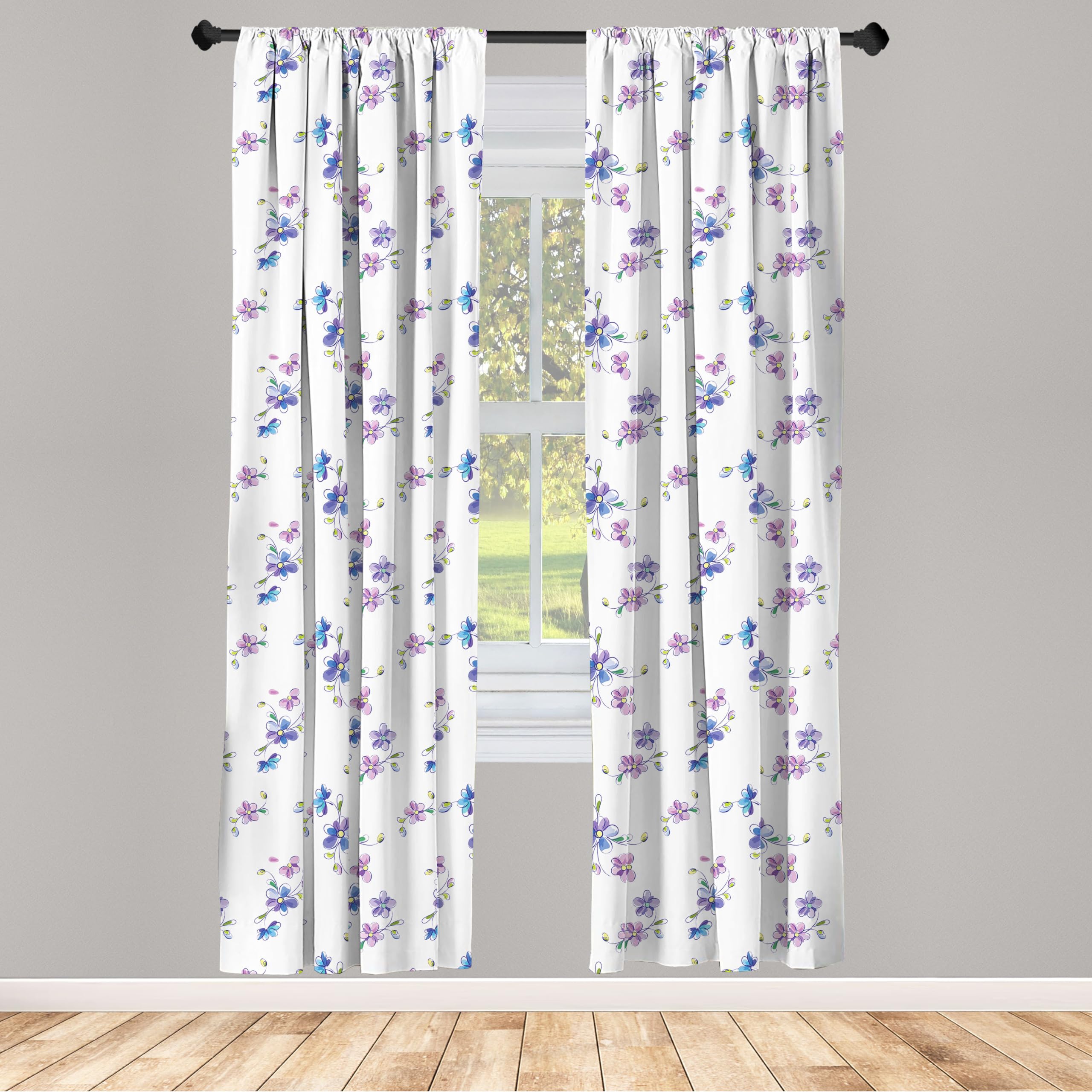 Ambesonne Floral Curtains - Romantic Flower Bouquet Design, 2 Panel Set (28
