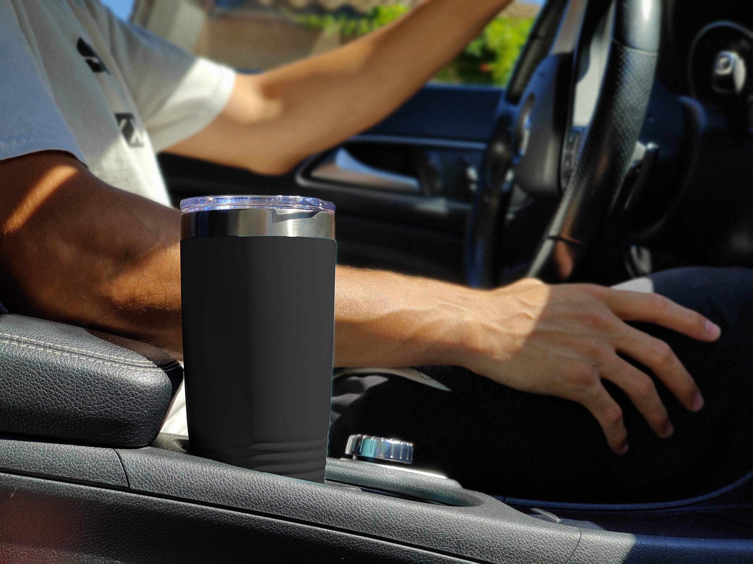 LaserGram 20oz Vacuum Insulated Stainless Steel Tumbler Mug with Barber Shop Pole Design - Custom Engraving Included (Black) - Perfect for Coffee, Tea & Cold Drinks at Work, Gym or Travel