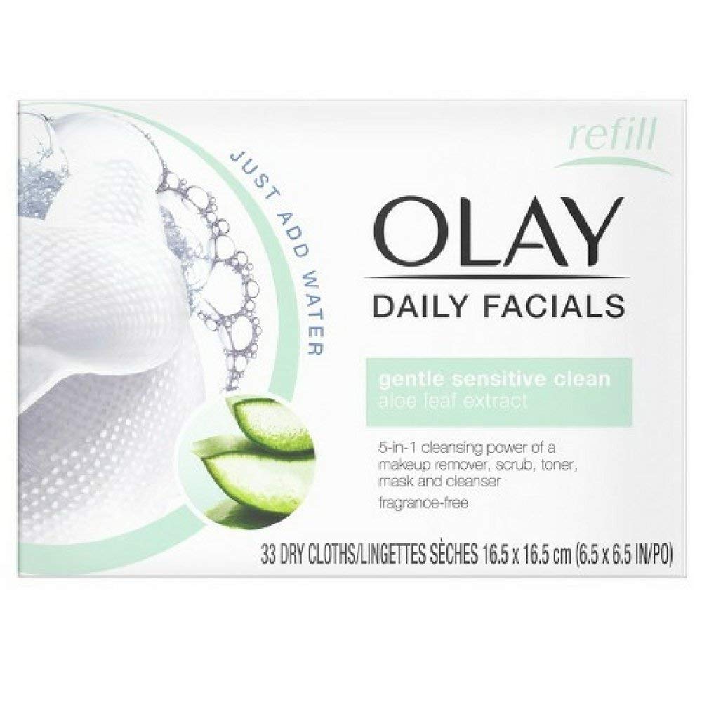 OLAY Daily Gentle Clean 4-in-1 Water Activated Cleansing Cloths for Face & Body, 33 Count (Pack of 5) - Perfect for Travel, Gym & On-the-Go Skincare Routine
