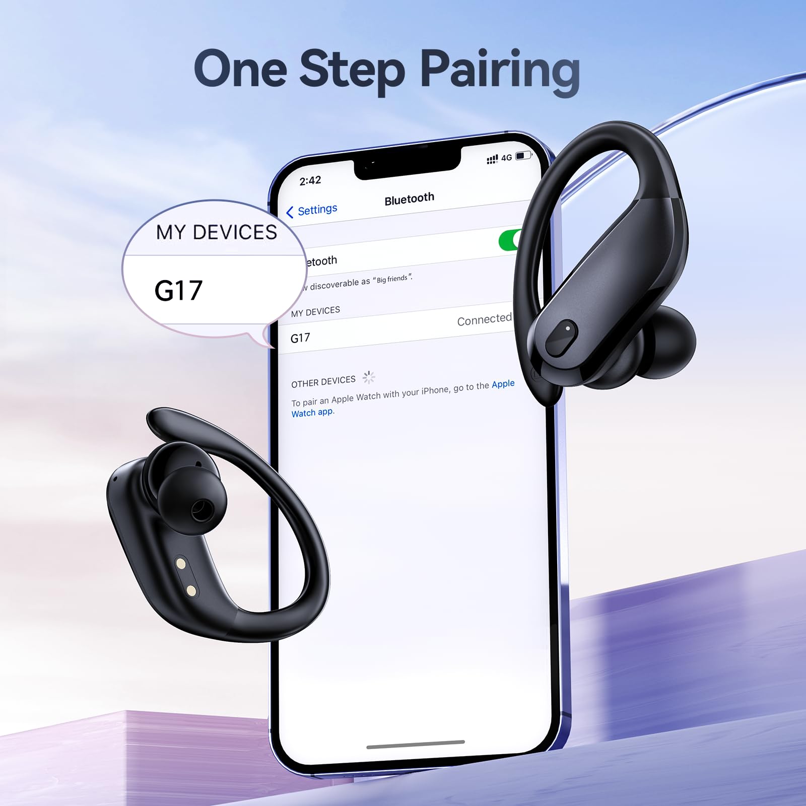 GNMN Wireless Bluetooth Earbuds with 90H Playback, IPX7 Waterproof, Deep Bass & Wireless Charging Case - Over Ear Sports Headphones with Dual LED Power Display & Earhooks for Running, Gym, Workout & Travel (Black)