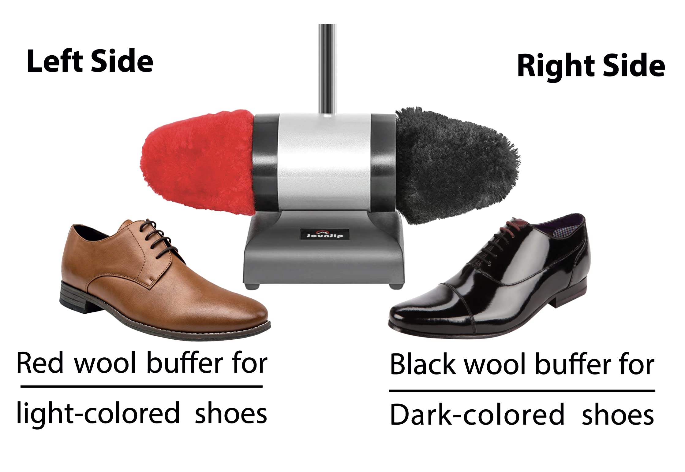 JOUNJIP Electric Shoe Shine Polisher - Premium Shoe Cleaning Kit with 4 Buffing Pads & 100% Natural Lambswool - Perfect for Leather Shoes, Boots & Dress Shoes at Home or Office
