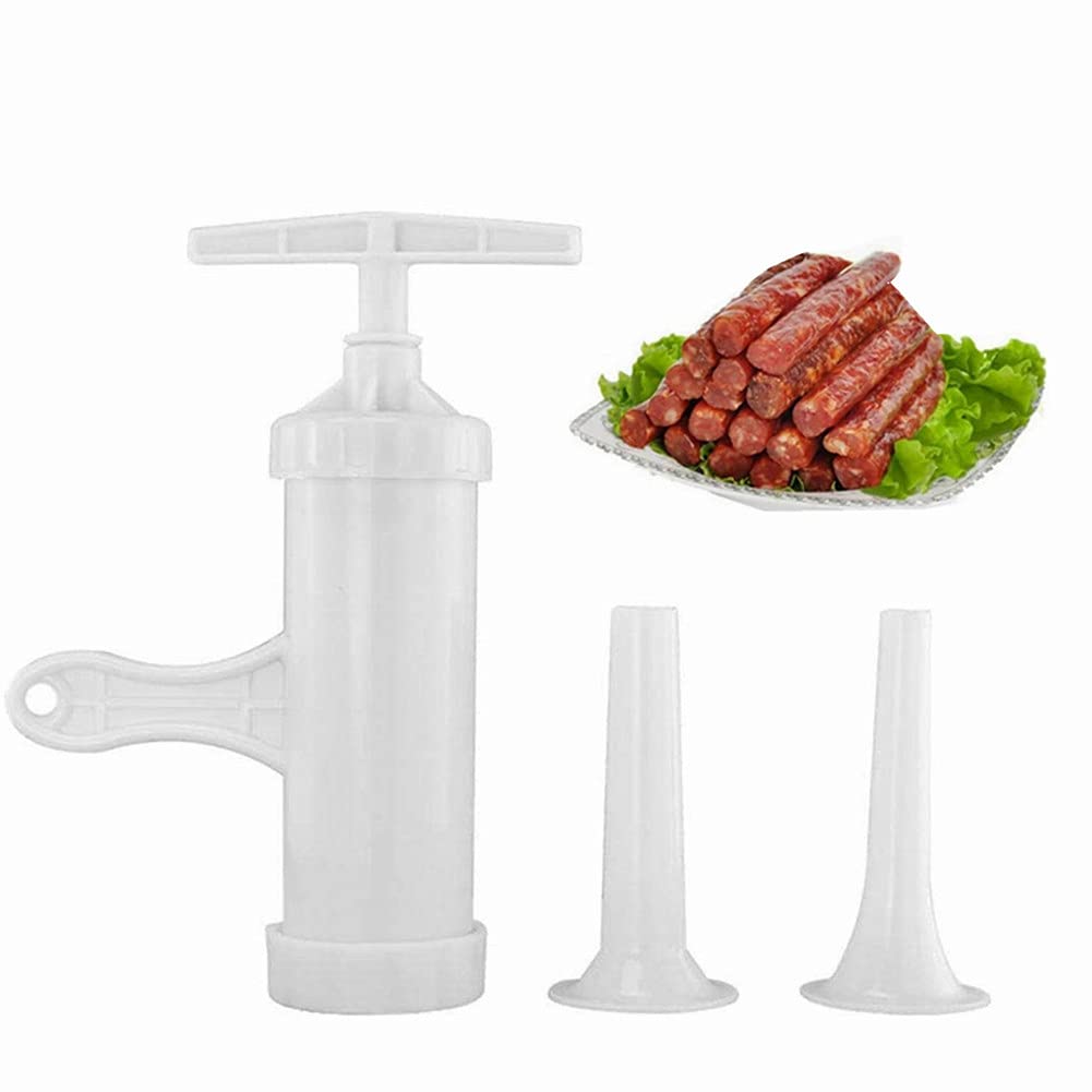 Hand Operated Sausage Stuffer with Pork & Mutton Intestine Funnels - Manual Meat Grinder & Salami Maker for Home Kitchen, BBQ, Camping & DIY Charcuterie