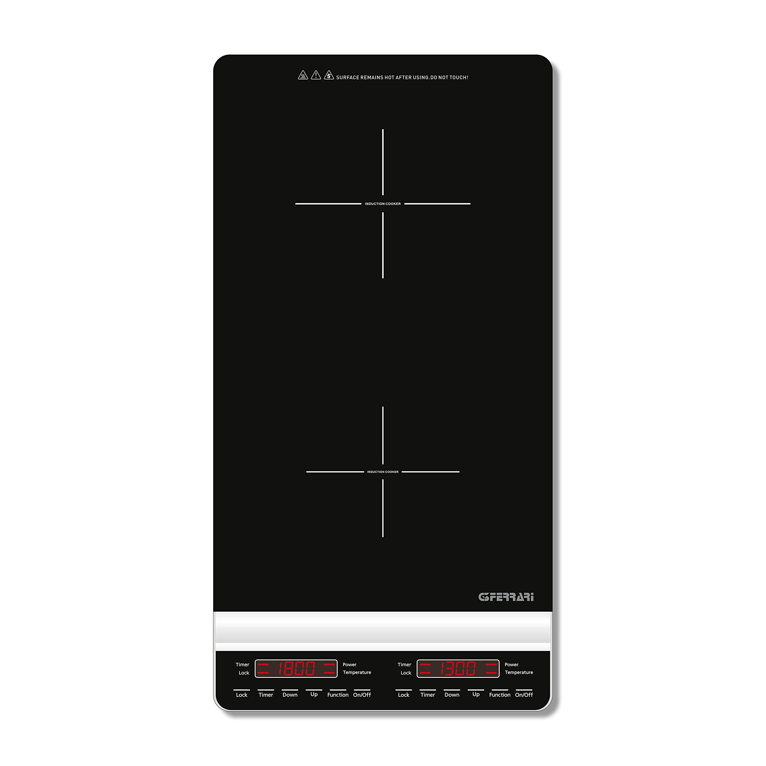 G3 Ferrari G10139 Dinamiko Double Vertical Induction Cooktop - Slim 50cm Design, 3100W, Glass Surface, 3-Hour Timer, Soft-Touch Controls, Power Adjustment - Perfect for Modern Kitchens, Restaurants & Small Spaces