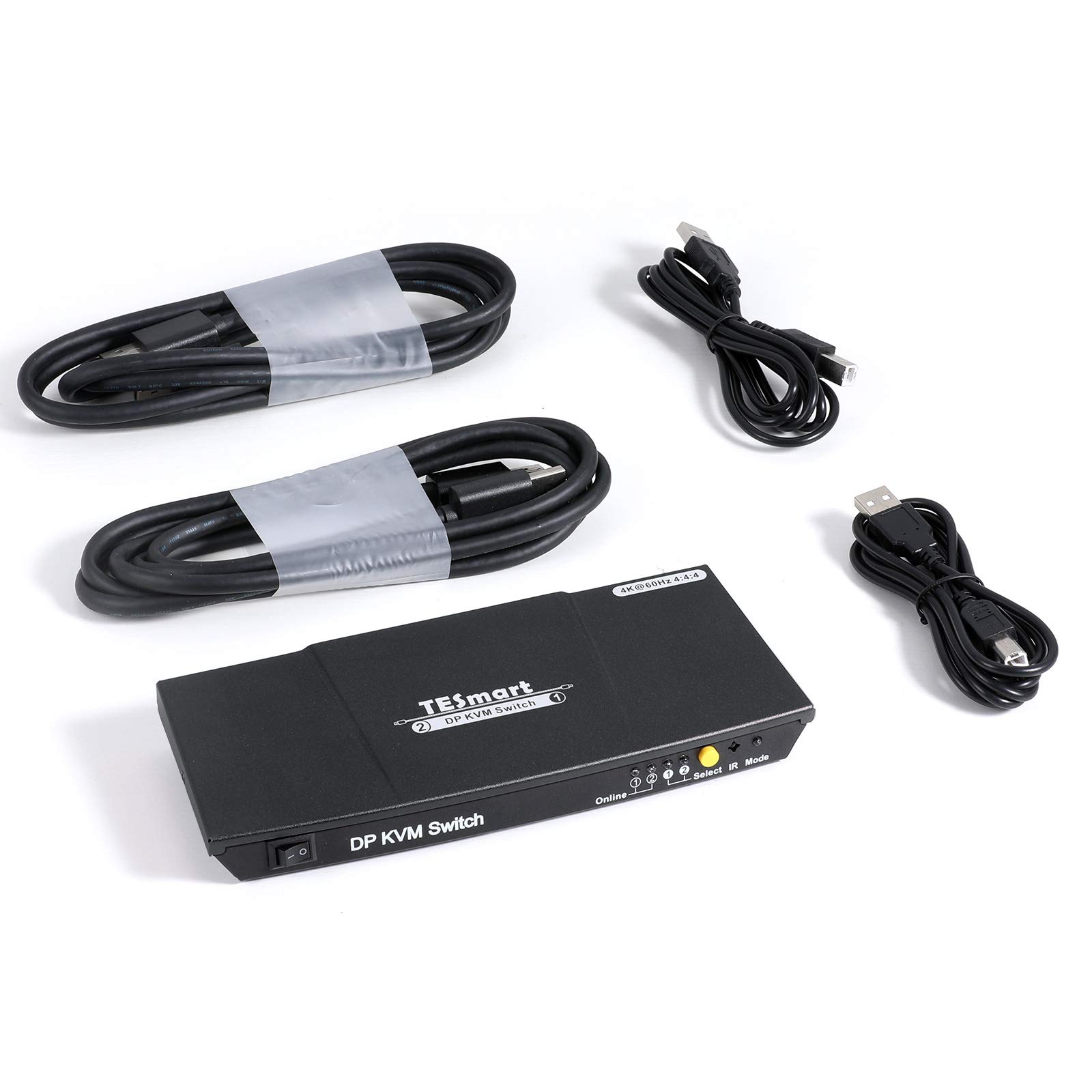 TESmart 2 Port DisplayPort KVM Switch 4K@60Hz 4:4:4 Ultra HD | DP KVM Switch with USB 2.0 Port, Auto Scan & IR Remote Control | Includes 2x 1.5m Cables | Matte Black | Perfect for Dual PC Gaming & Office Workstations