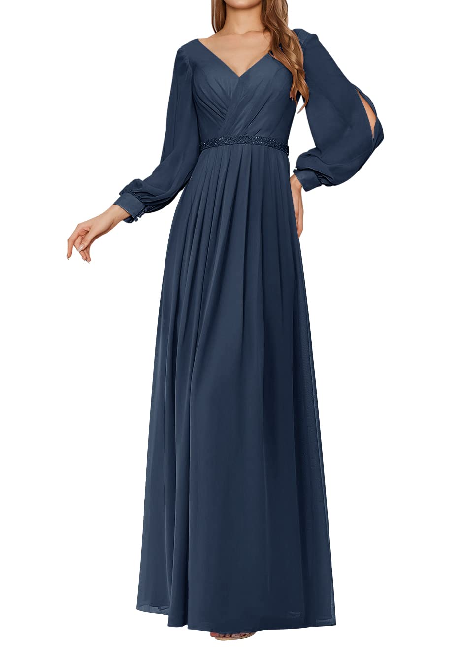 Elegant Chiffon Mother of the Bride Dress - Long Sleeve Lace Evening Gown for Wedding Guests | Perfect for Formal Ceremonies, Receptions & Special Occasions
