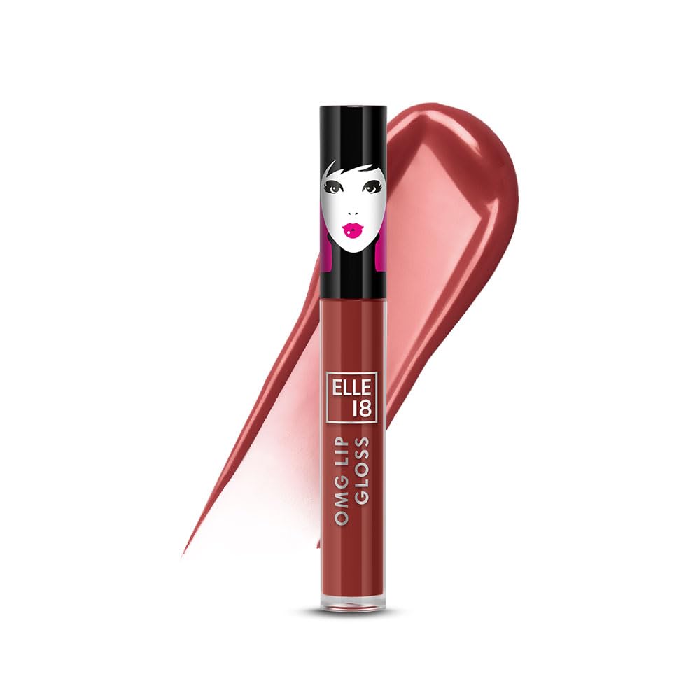 Elle 18 OMG Lip Gloss - Brownie Babe Shade | Glossy Non-Sticky Formula with Rapeseed & Jojoba Oil | Lightweight Moisturizing Full Coverage Lip Gloss (2.5ml) | Perfect for Daily Wear, Parties & Special Occasions