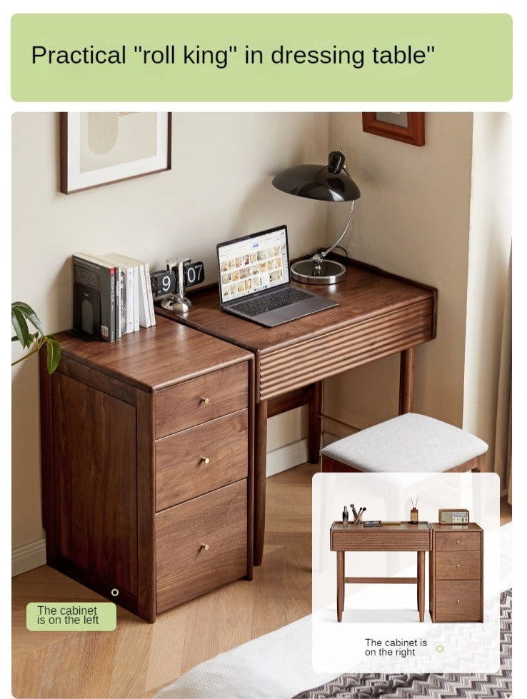 Premium Black Walnut Solid Wood Dressing Table Set with Mirror - Elegant Vanity Desk for Bedroom, Makeup & Beauty Organization