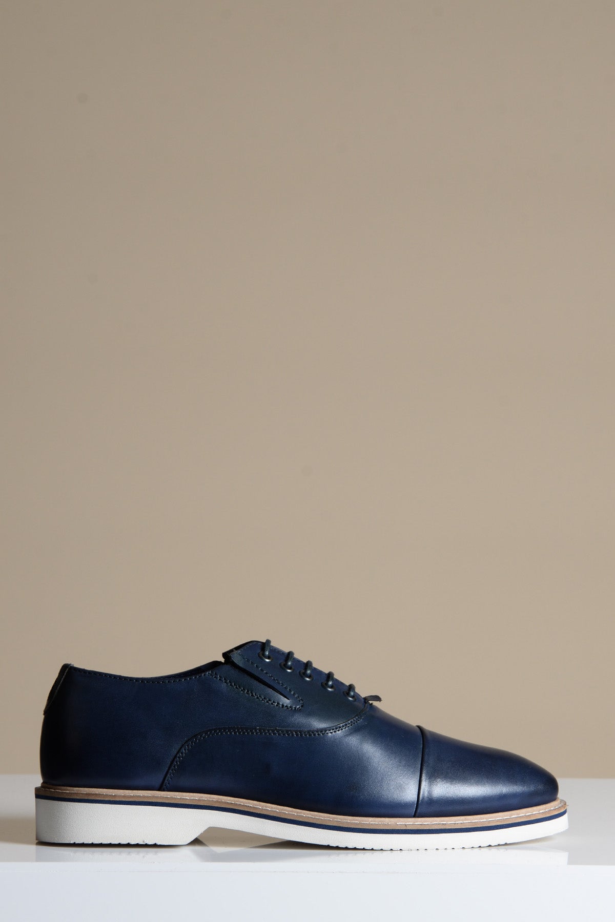 Premium Navy Blue Leather Cap Toe Oxford Dress Shoes for Men - Classic Business Formal & Wedding Attire