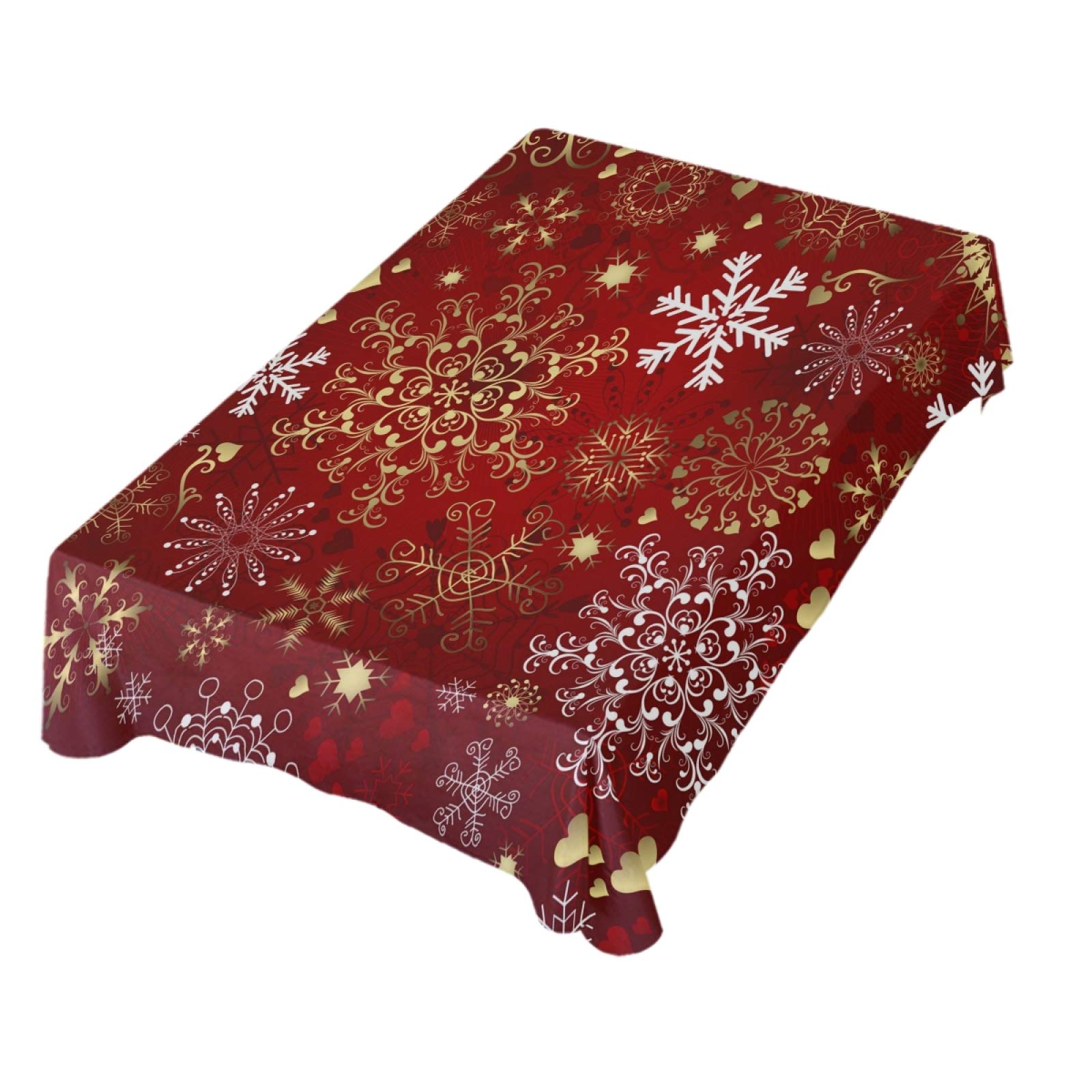 Classic Christmas Snowflakes & Hearts Polyester Tablecloth 60x120 Inch - Rectangle Dining Table Decor for Holiday Parties, Dinner & Festive Home Decor
