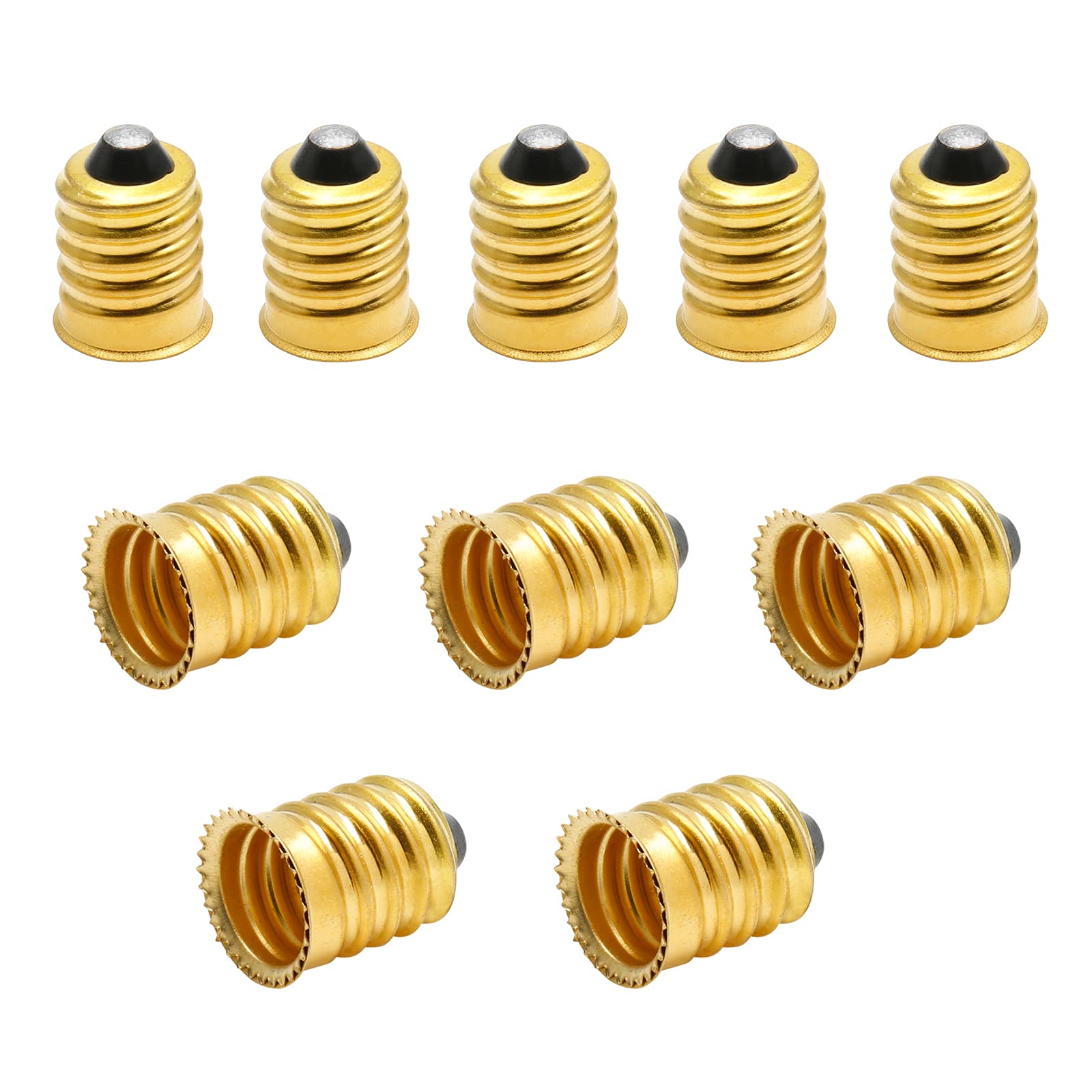 10 Pack E14 to E12 Bulb Adapter Converter - Pure Copper European to Candelabra Light Socket Reducer - Gold Lamp Adapter for Chandeliers, Ceiling Fans & Vintage Lighting Fixtures