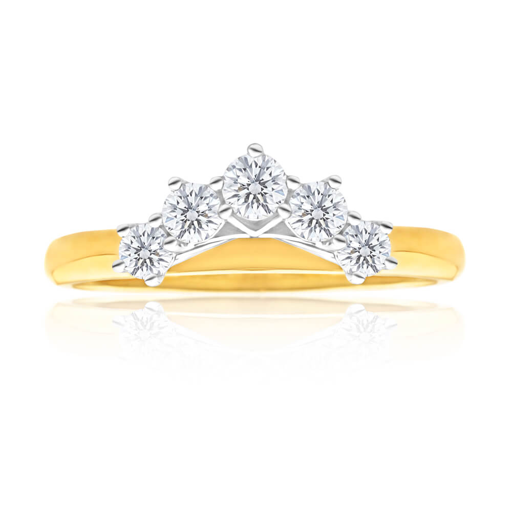 18ct Yellow Gold Diamond Ring - 1/2 Carat Total Weight, 5 Round Cut Diamonds - Perfect for Engagement, Wedding & Anniversary Gifts