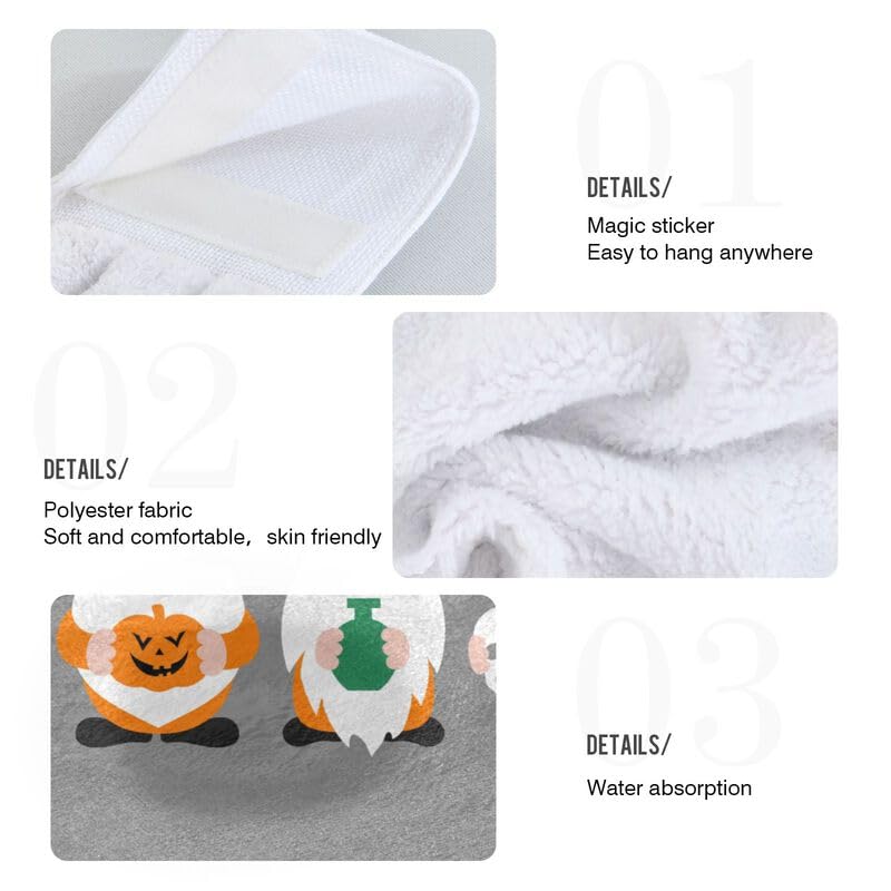Halloween Gnomes & Bats Hanging Kitchen Towels Set of 2 - Pumpkin Skull Broom Design Absorbent Dish Cloths with Loops for Oven, Stove & Bathroom - Cute Halloween Home Decor for Kitchen, Party & Gift